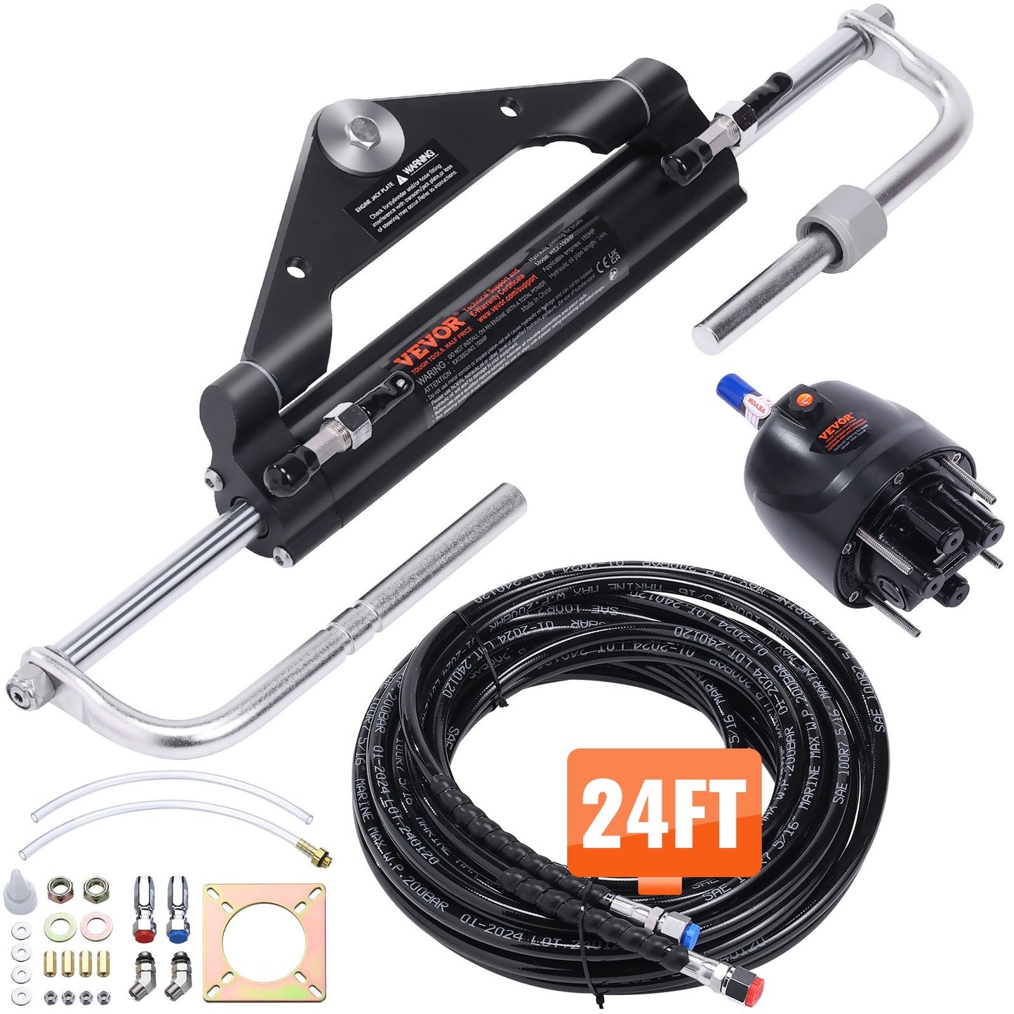 Marine Hydraulic Steering System Kit, 150HP, with 7.7m Hose for Boats