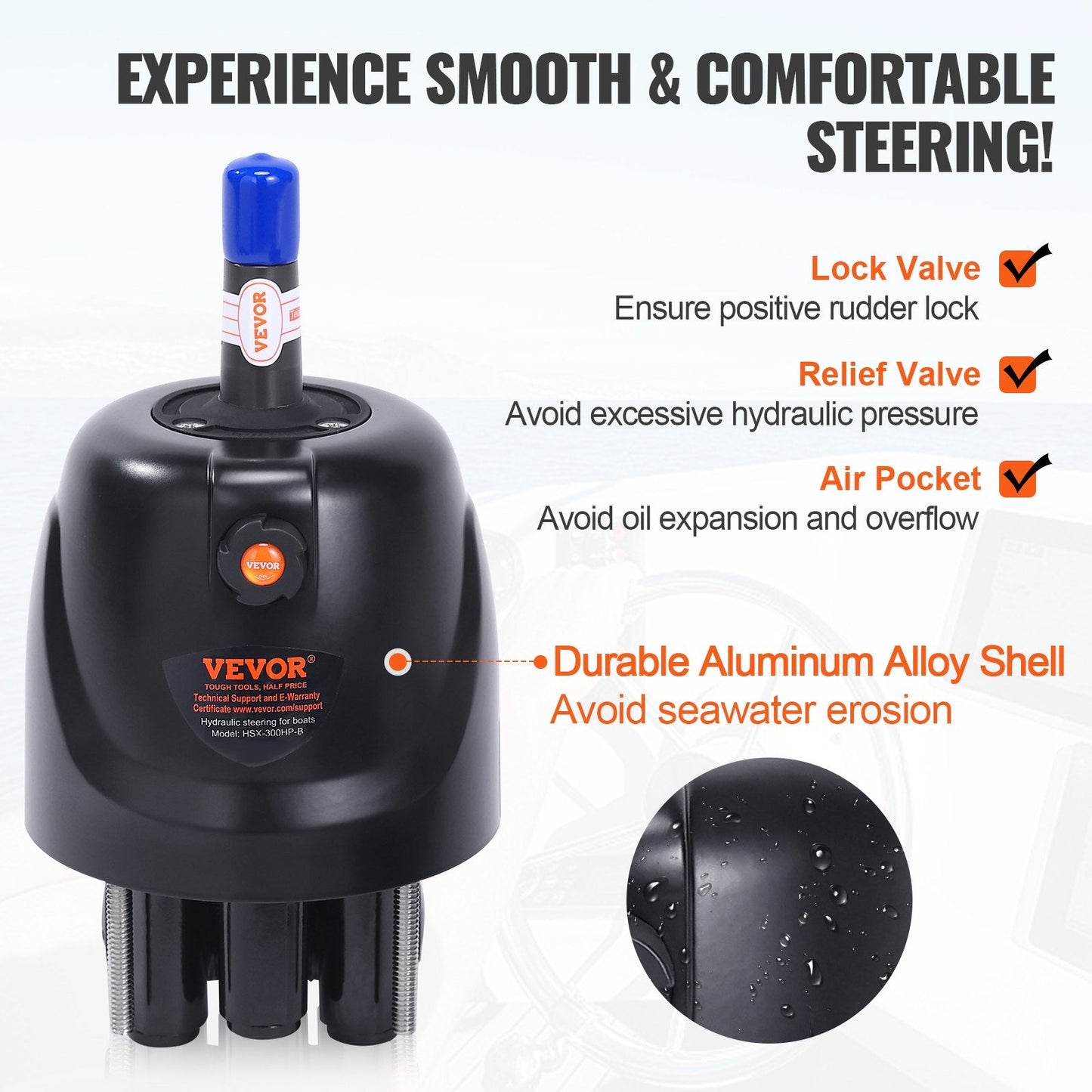 Marine Hydraulic Steering Kit for 300HP Outboard Engines, 26m Hose, 200mm Stroke