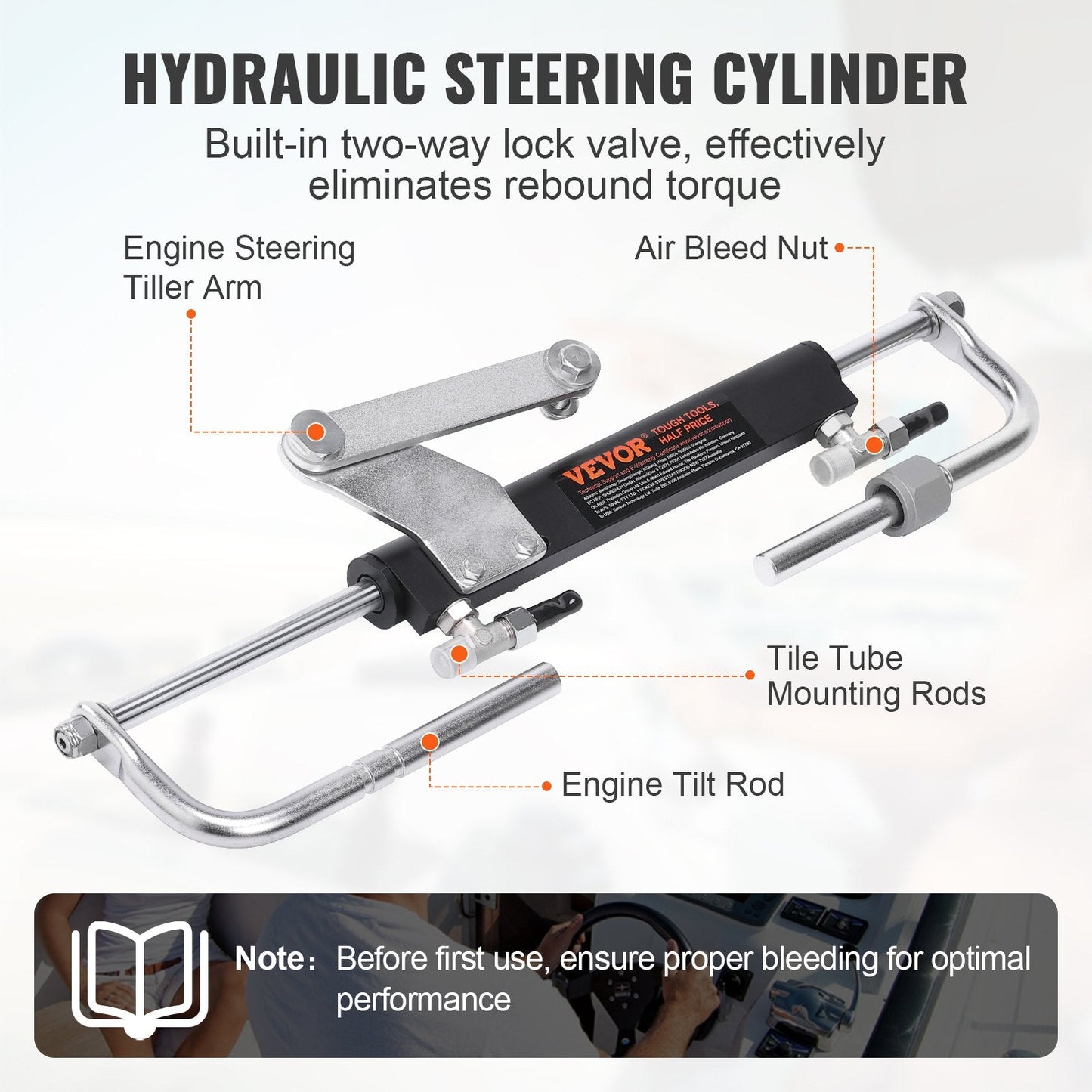 Hydraulic Marine Boat Steering System Kit, 90HP, with 200mm Stroke and Accessories