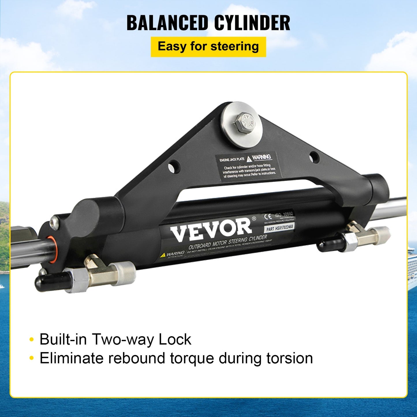 VEVOR HC4645H Front Mount Hydraulic Outboard Steering Cylinder Ram Up To 150HP