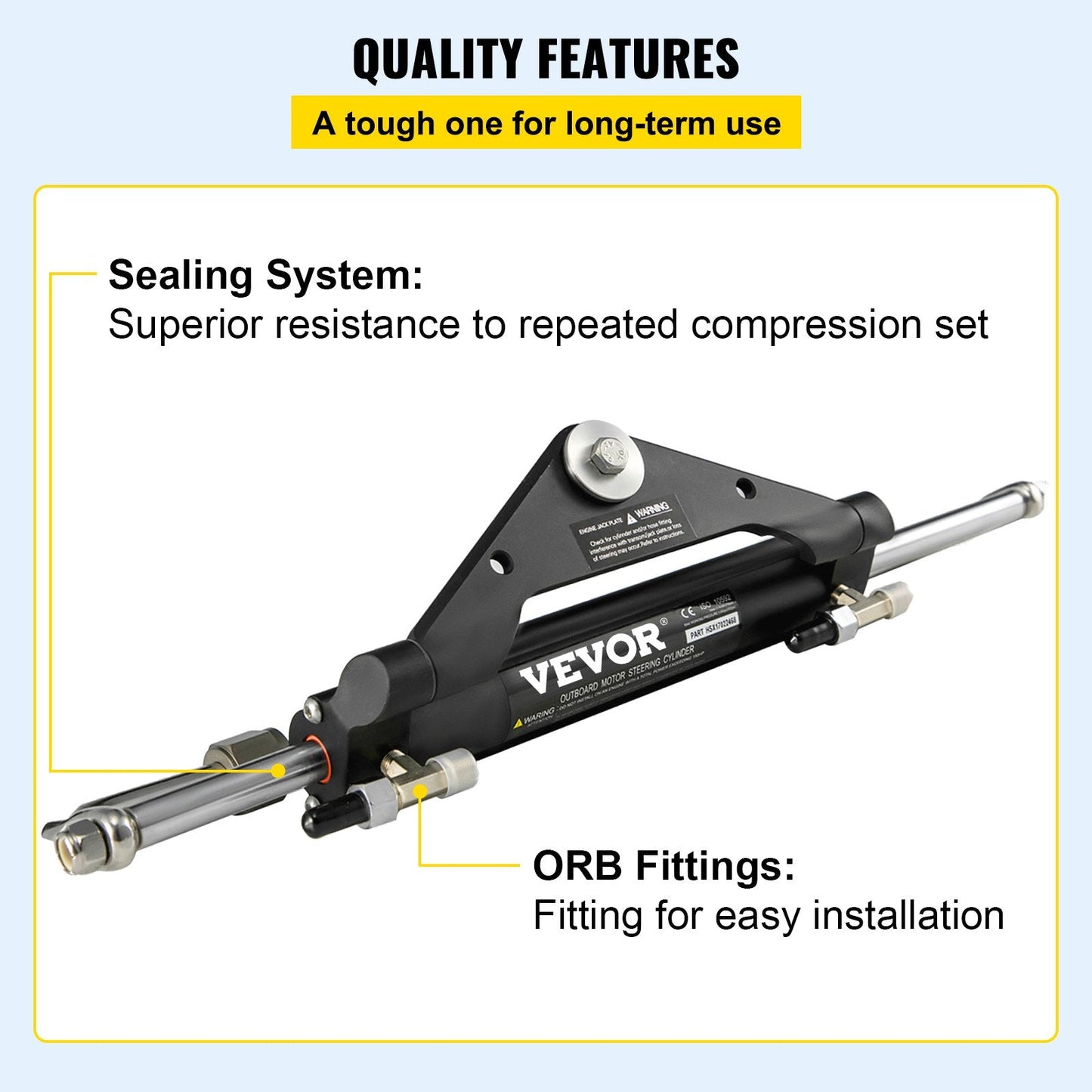 Front Mount Hydraulic Steering Cylinder for Outboard Motors Up to 150HP