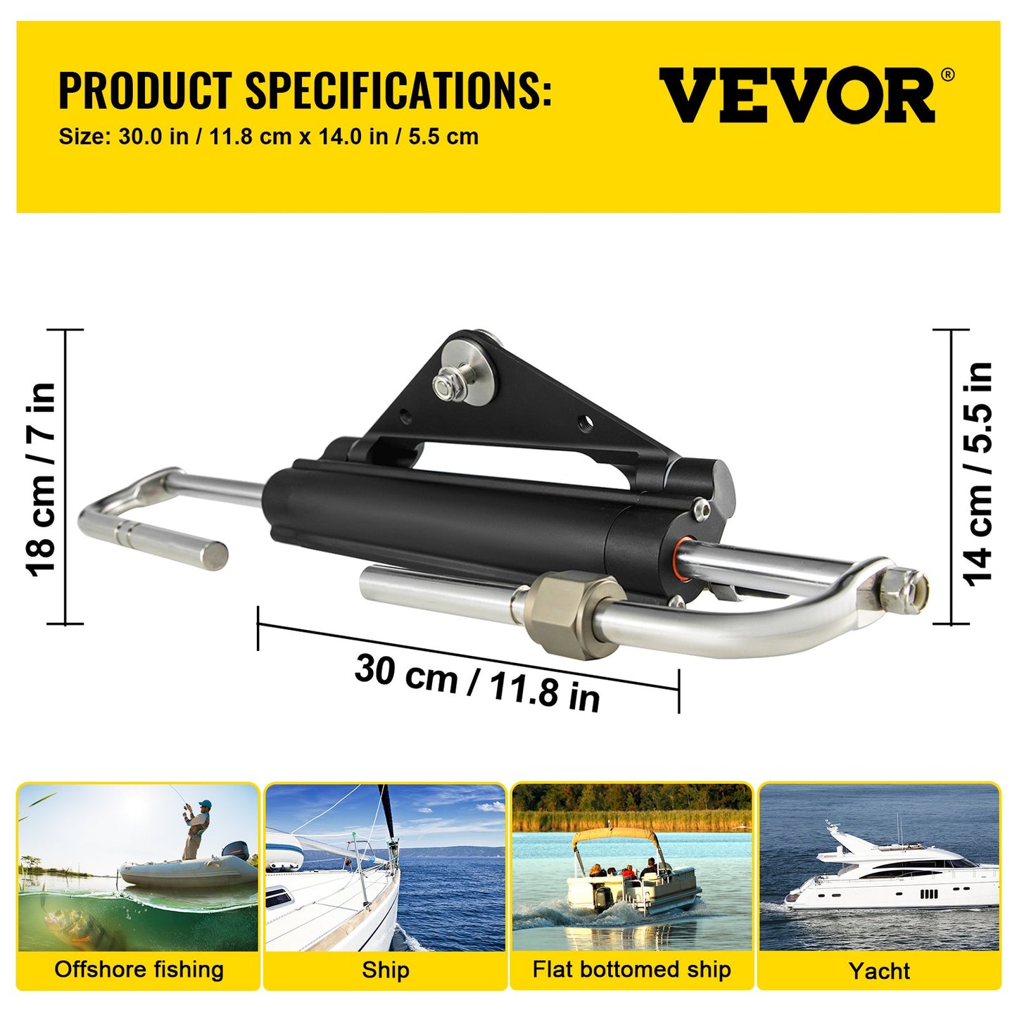 VEVOR HC4645H Front Mount Hydraulic Outboard Steering Cylinder Ram Up To 150HP