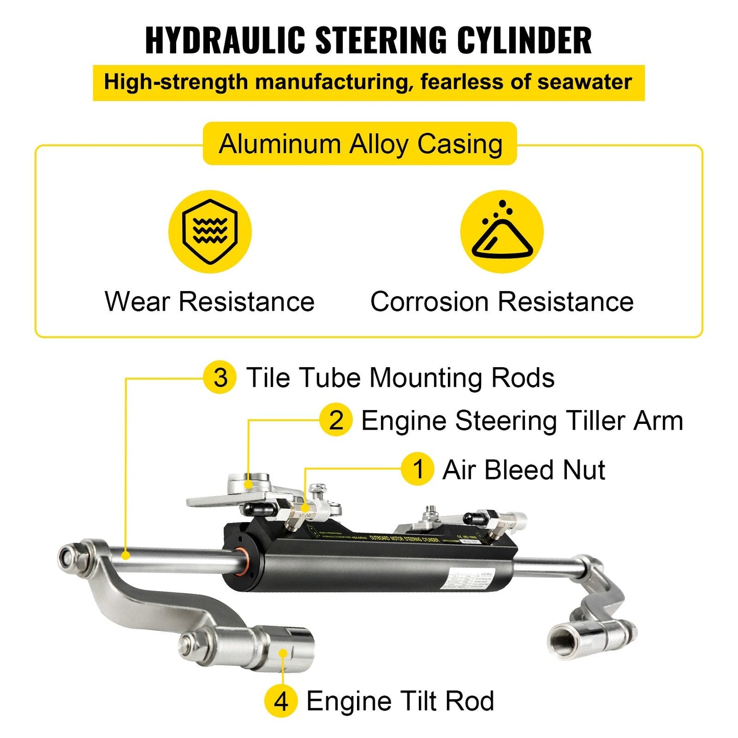Hydraulic Boat Steering Kit with Helm Pump & Cylinder for 300HP Outboard Motors