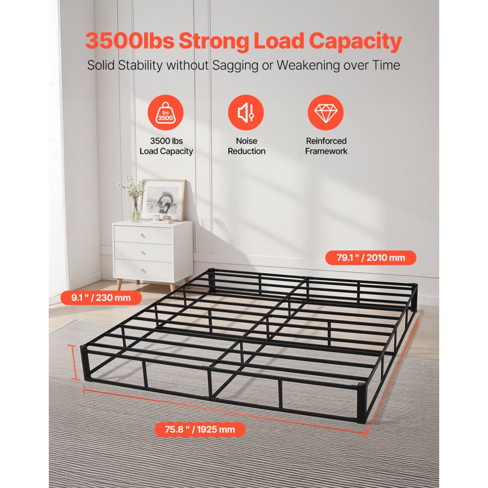 VEVOR Box Spring King Size Bed Frame with Fabric Cloth 79.1L x 75.8W x 9.1H in