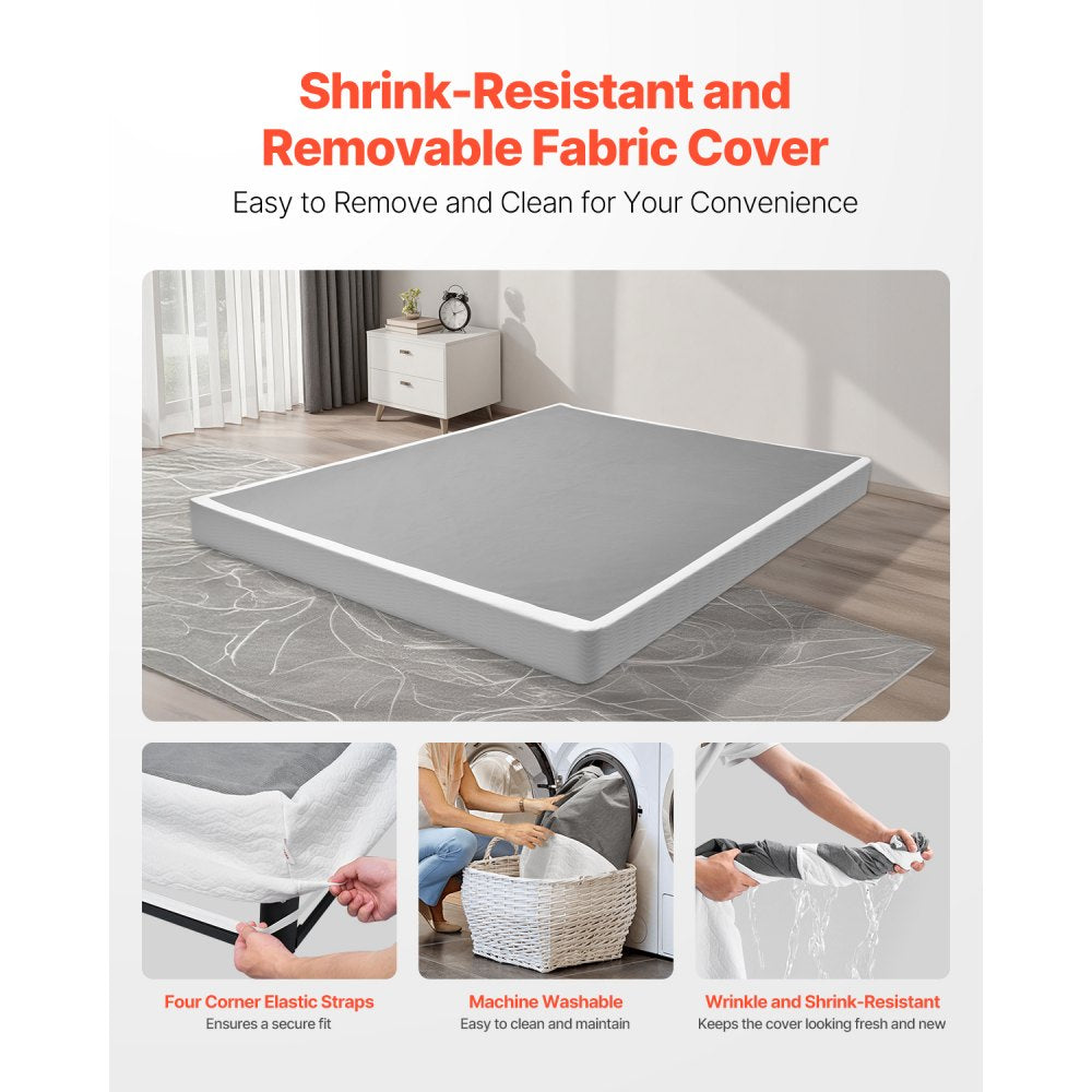 VEVOR Box Spring Queen Size Bed Frame with Fabric Cloth 79.1 L x 59.4 W x 4 H in