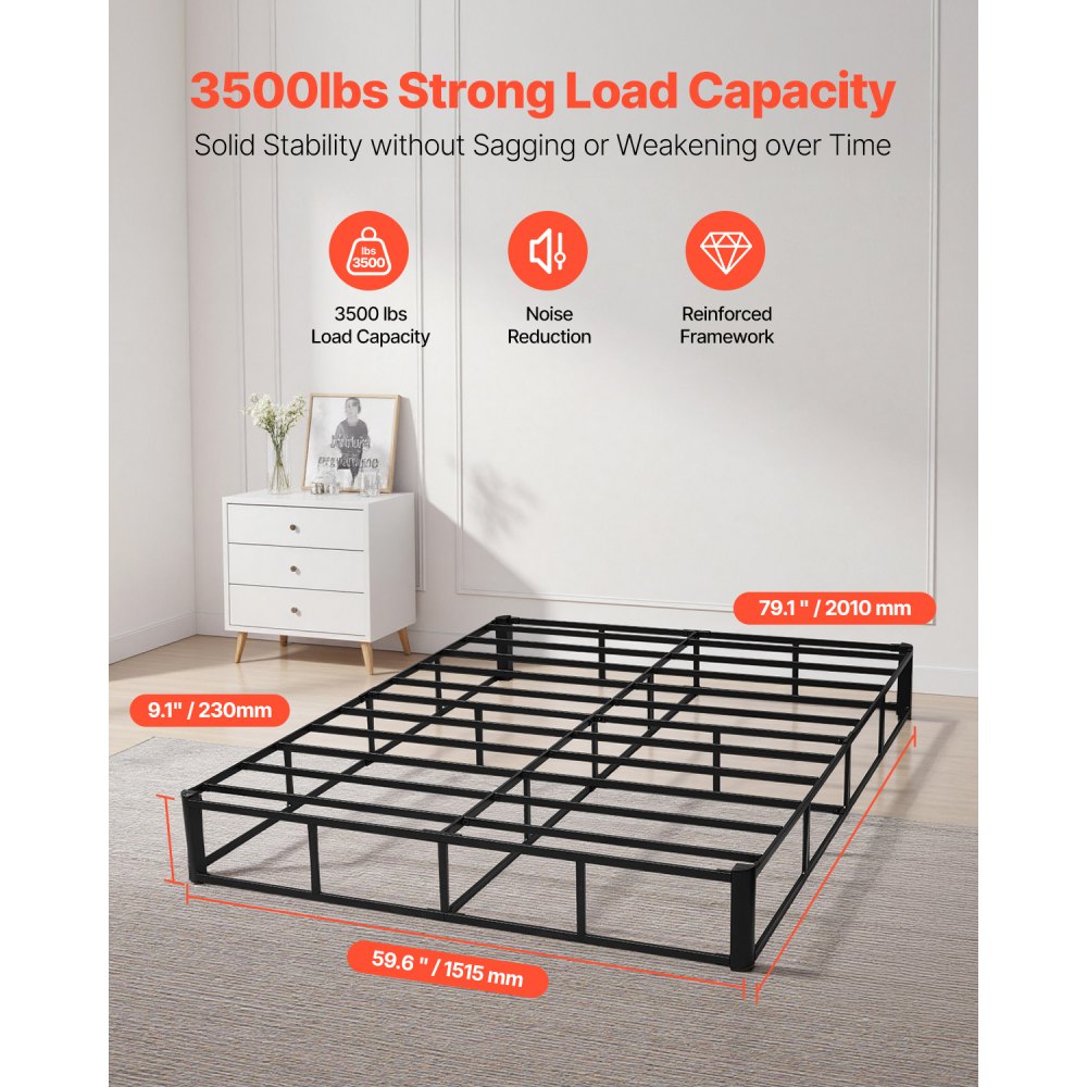 VEVOR Box Spring Queen Size Bed Frame with Fabric Cloth 79.1L x 59.6W x 9.1H in