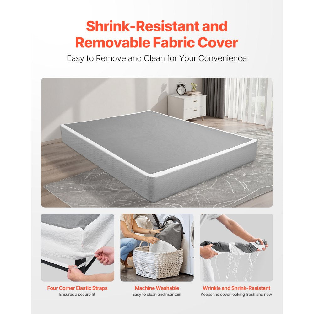 VEVOR Box Spring Queen Size Bed Frame with Fabric Cloth 79.1L x 59.6W x 9.1H in