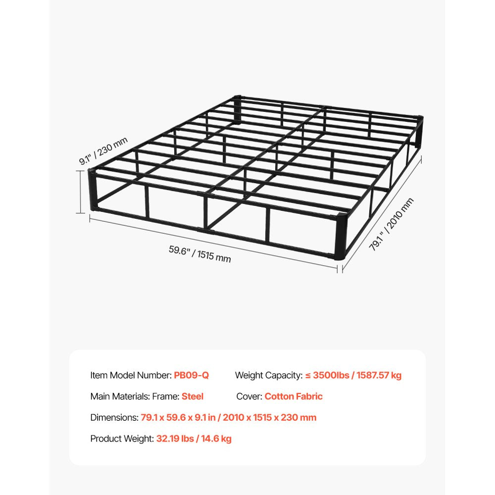 VEVOR Box Spring Queen Size Bed Frame with Fabric Cloth 79.1L x 59.6W x 9.1H in