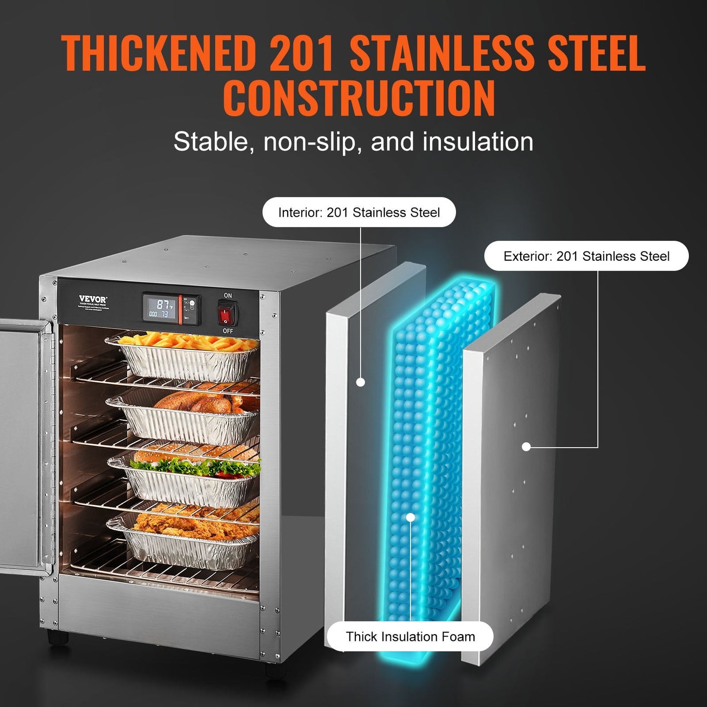 4-Tier Commercial Food Warmer Cabinet with Water Tray, 80-177℉ Temperature Range