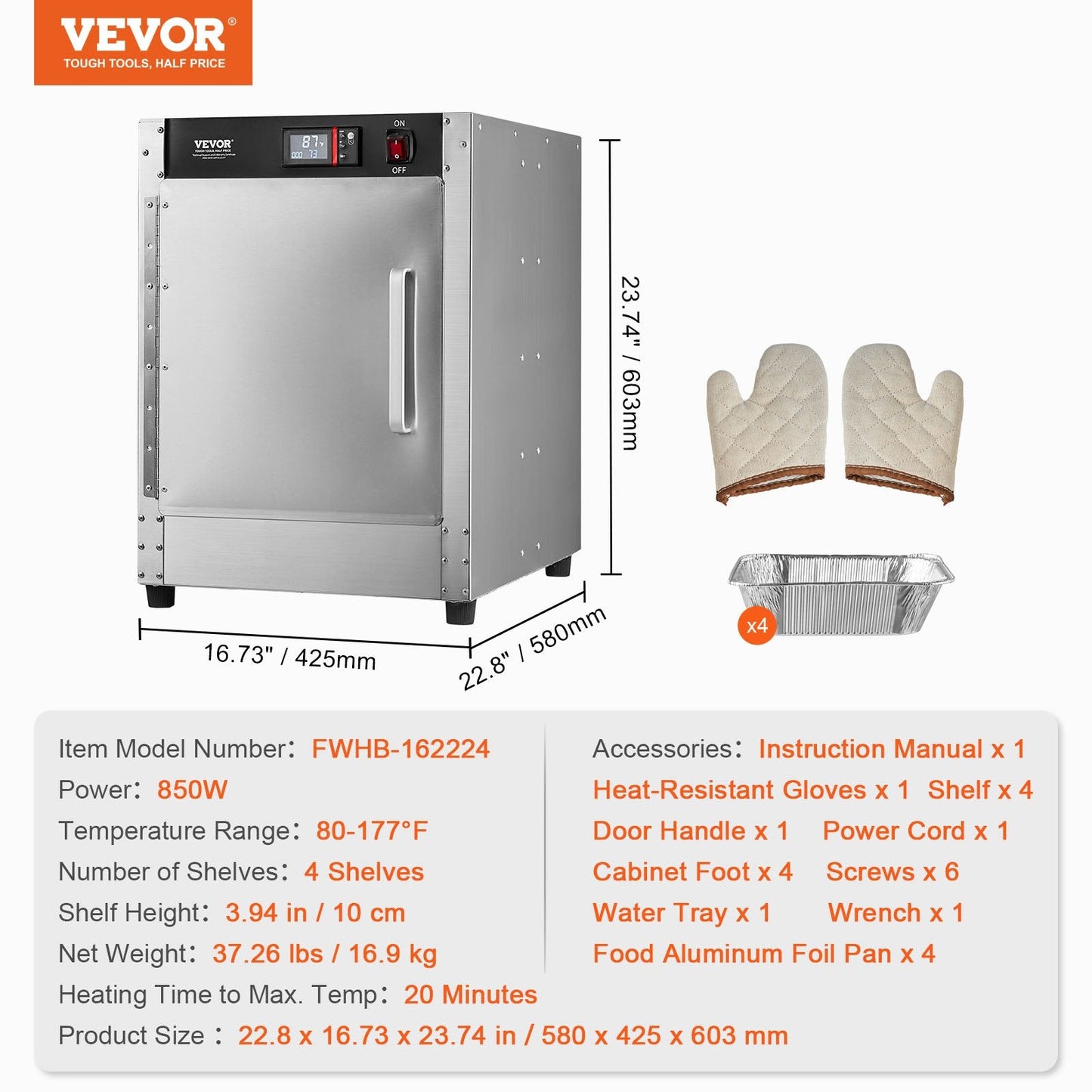 4-Tier Commercial Food Warmer Cabinet with Water Tray, 80-177℉ Temperature Range