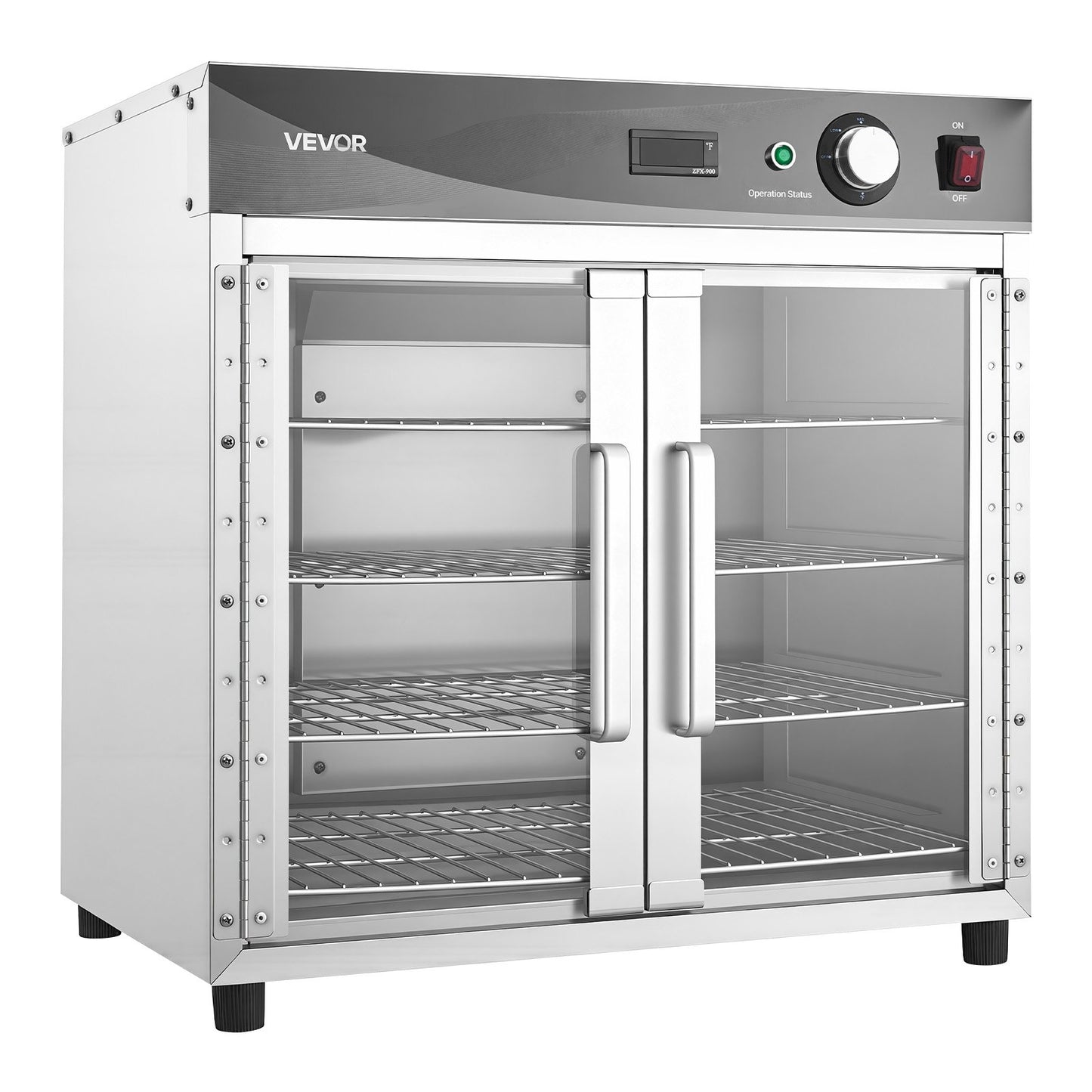 Electric Hot Box Food Warmer, 4-Tier Commercial Warming Cabinet with Water Tray, Glass Door and Adjustable Shelves, Stainless Steel Food Warmer Cabinet, for Restaurant, Kitchen, Pizza, Chicken
