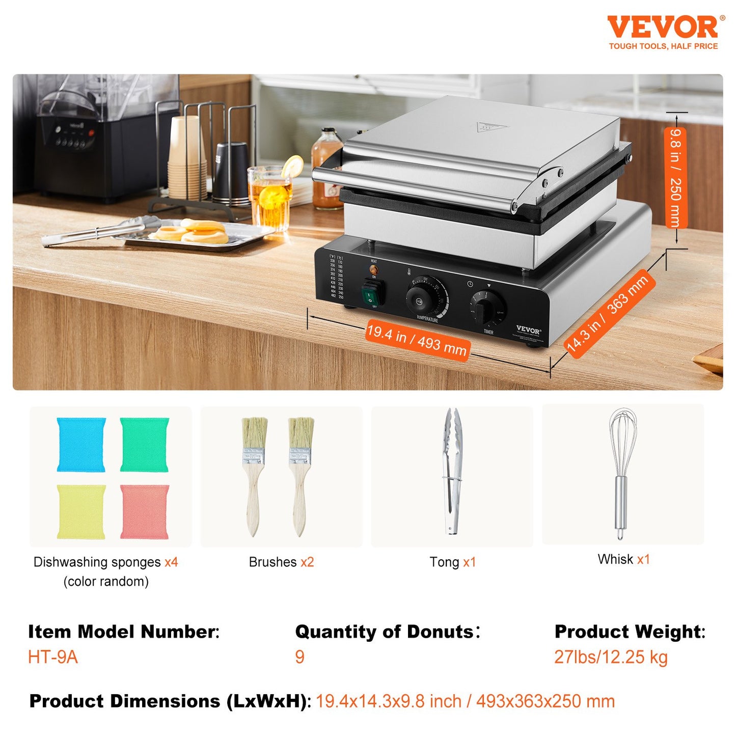 VEVOR Electric Donut Maker, 2000W Commercial Doughnut Machine with Non-stick Surface,