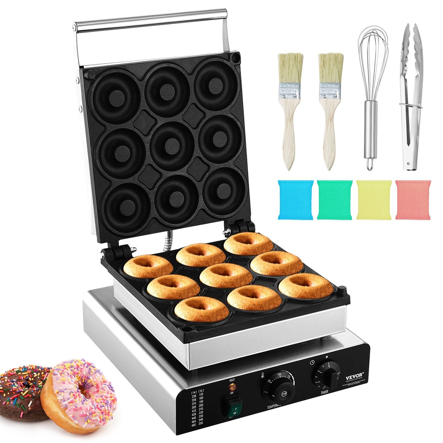 2000W Double-Sided Donut Maker, 9 Holes, Non-Stick, for Home & Restaurant Use