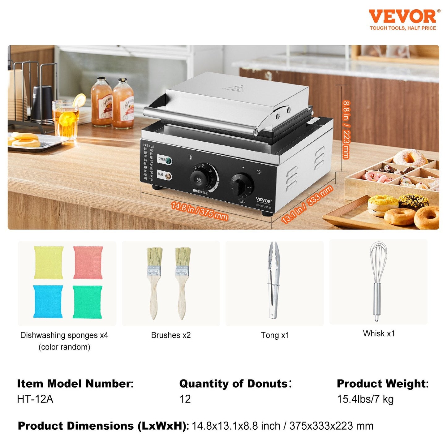 Electric Donut Maker, 1550W, Non-stick, 12 Donuts, 50-300°C, Commercial Use