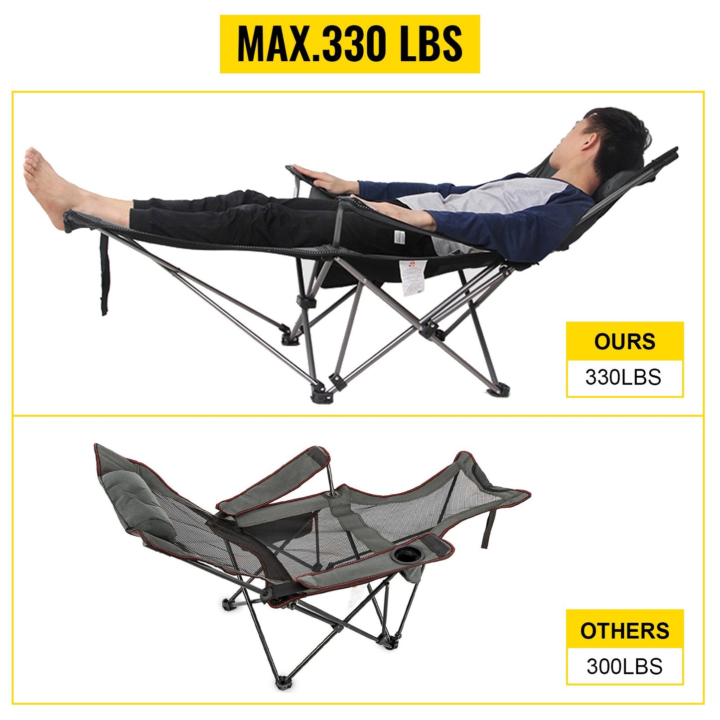VEVOR Reclining Folding Camp Chair with Footrest Mesh Lounge Chaise