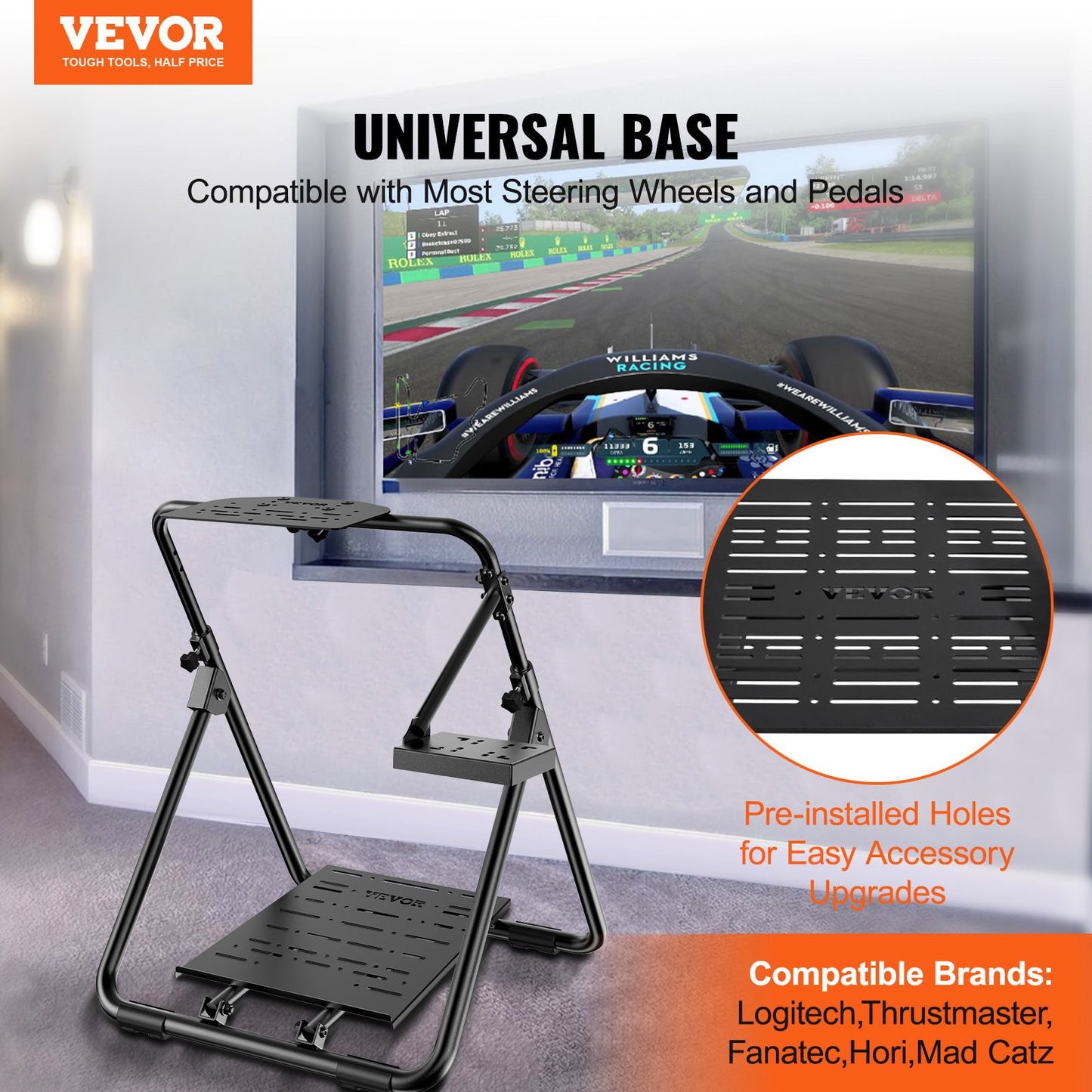 VEVOR Foldable Racing Steering Wheel Stand, Height Adjustable Universal Base Compatible