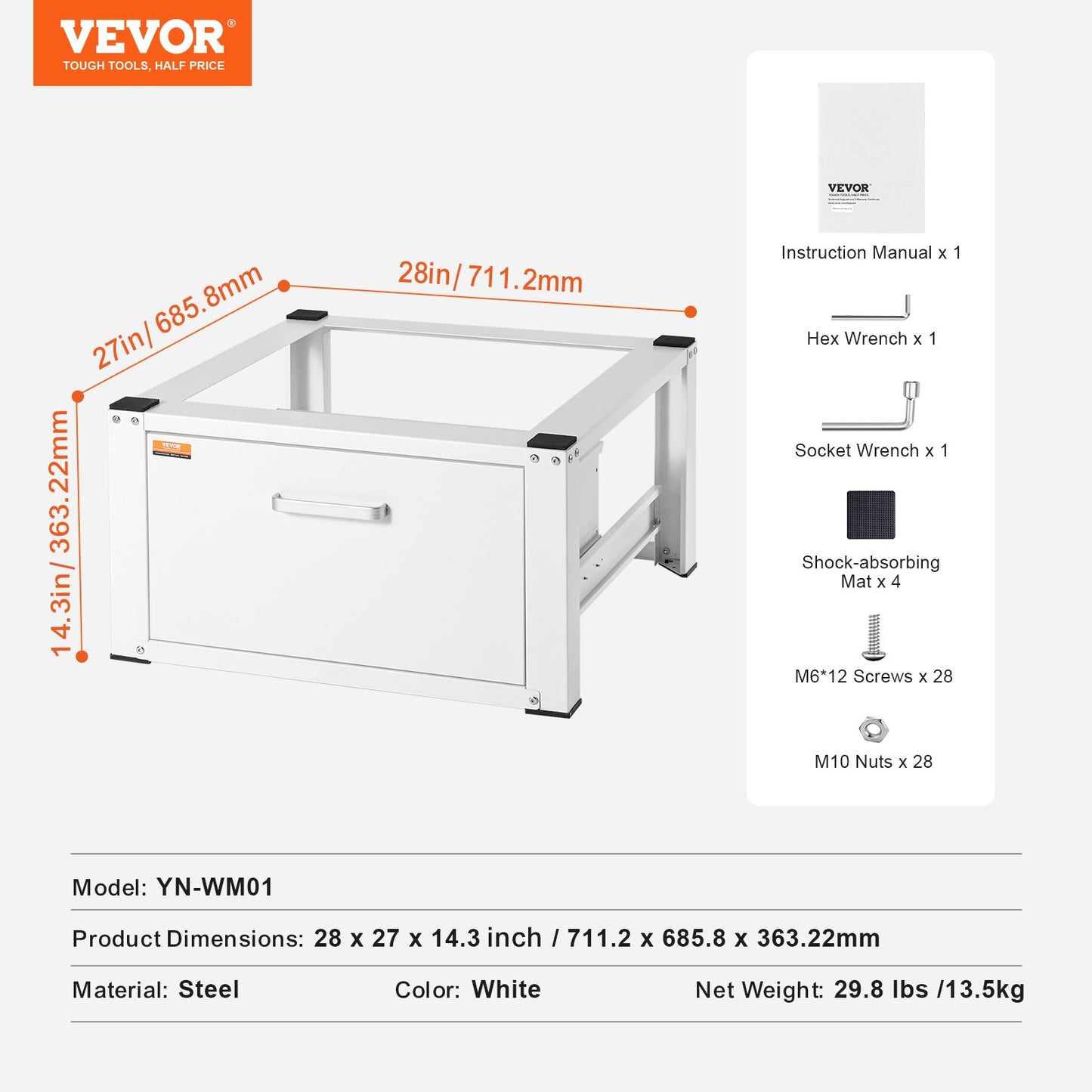 VEVOR Laundry Pedestal 686mmmW x 366mmH, Washer And Dryer Base Stand Platform Universal