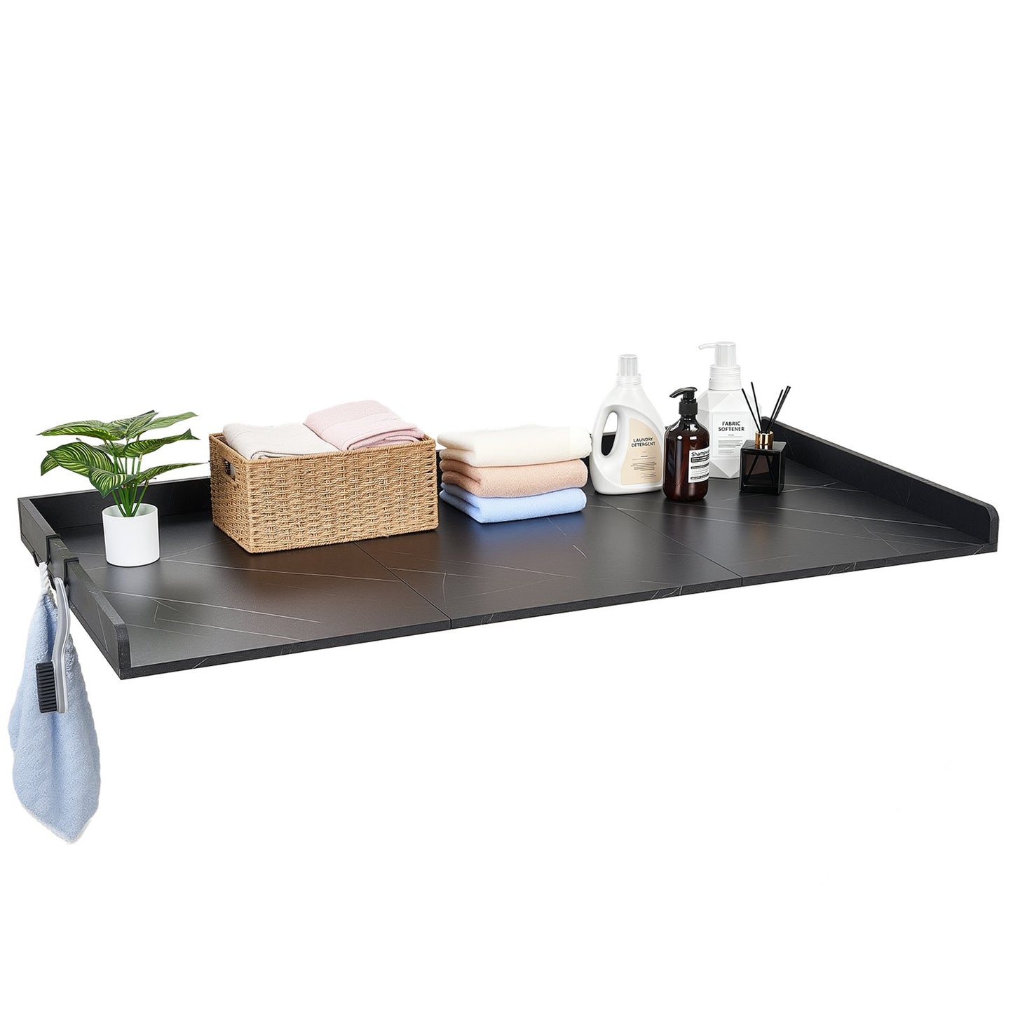 Washer Dryer Countertop, 137 x 69.9 cm Marble Washer and Dryer Topper with Edge & Hooks, Water-Resistant Laundry Machine Topper for Laundry Closet Pantry Counter Organization and Storage, Black
