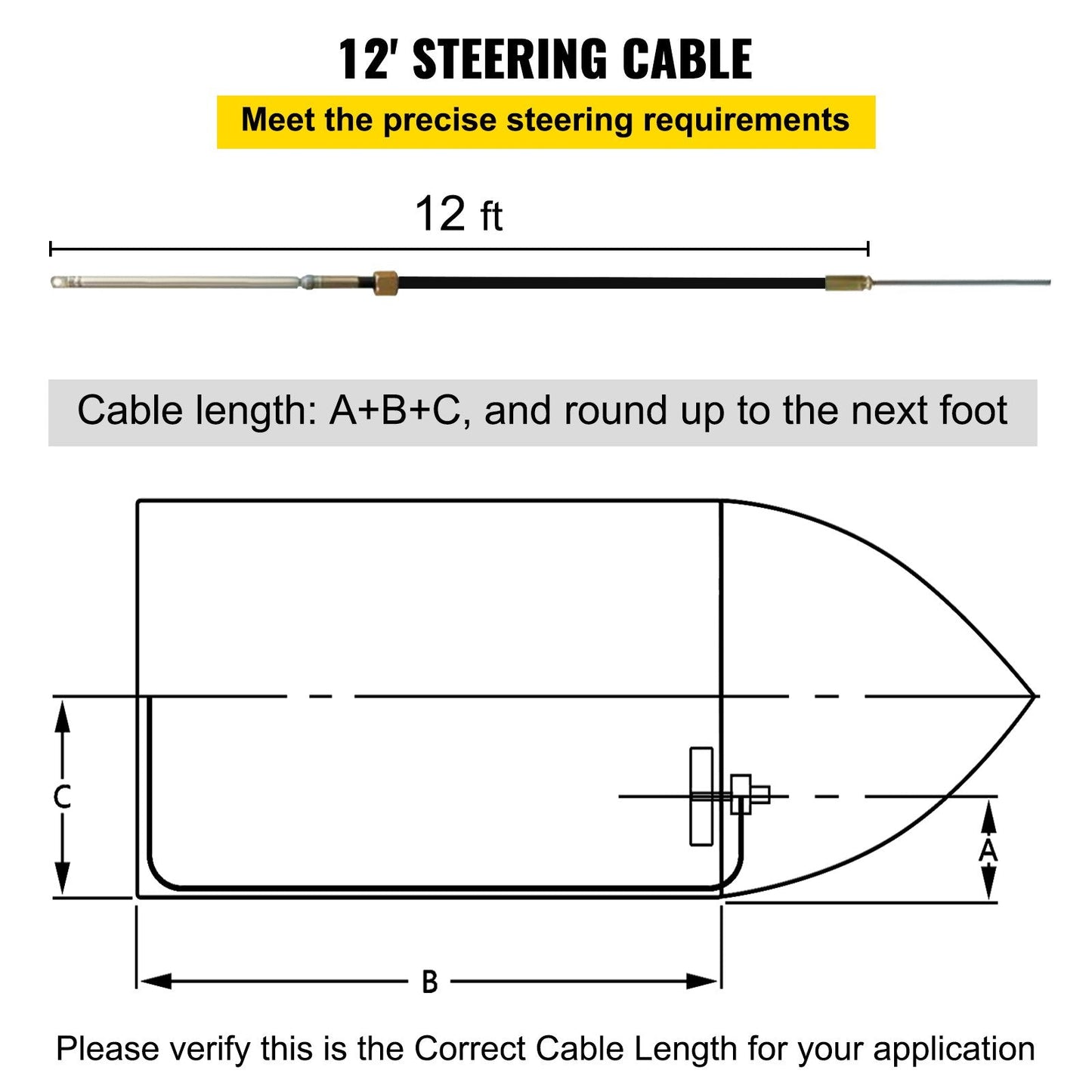 Mechanical Boat Steering Kit with 3.36 m Cable and 0.34 m Wheel
