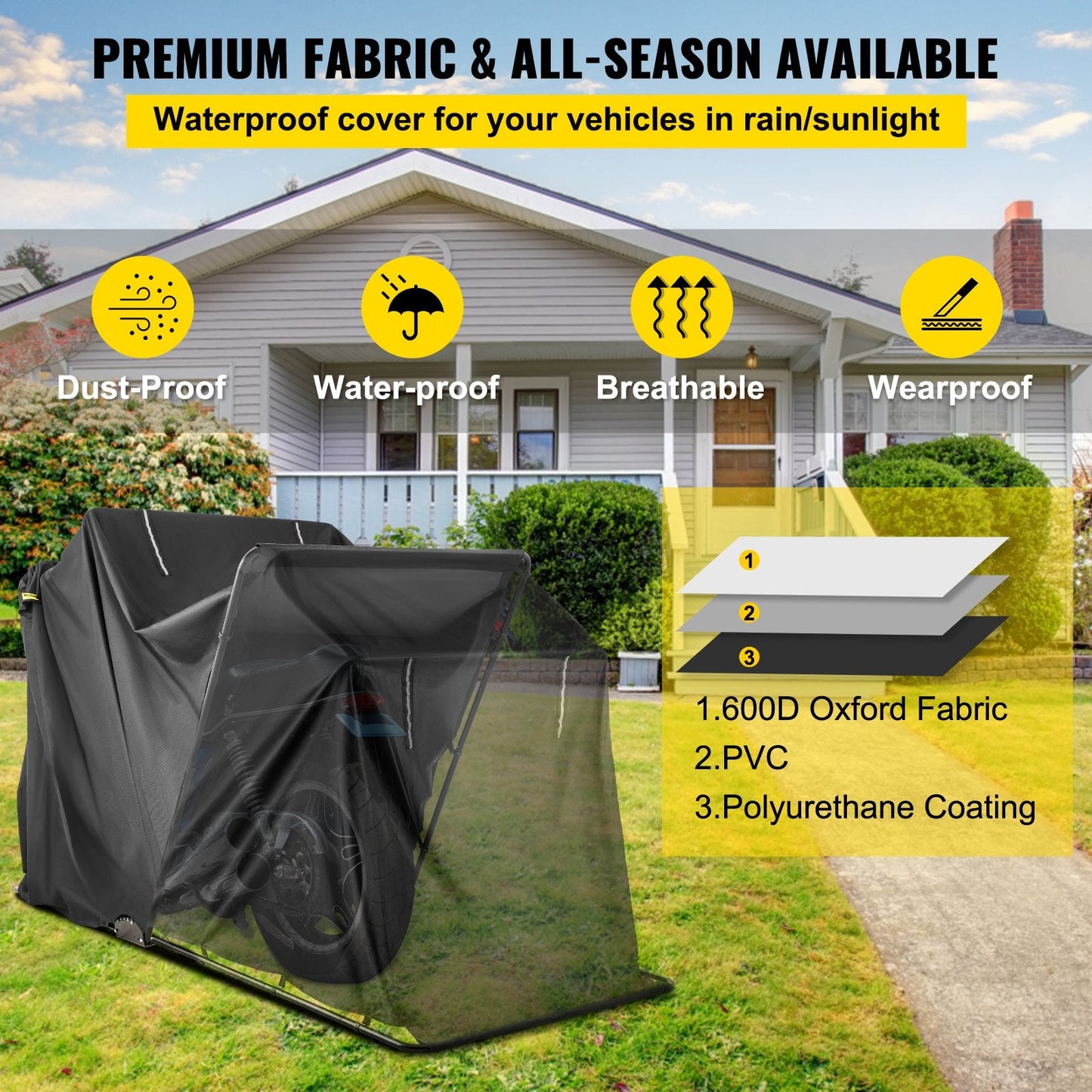 Waterproof Motorcycle Shelter Tent with Lock, UV Protection & Ventilation