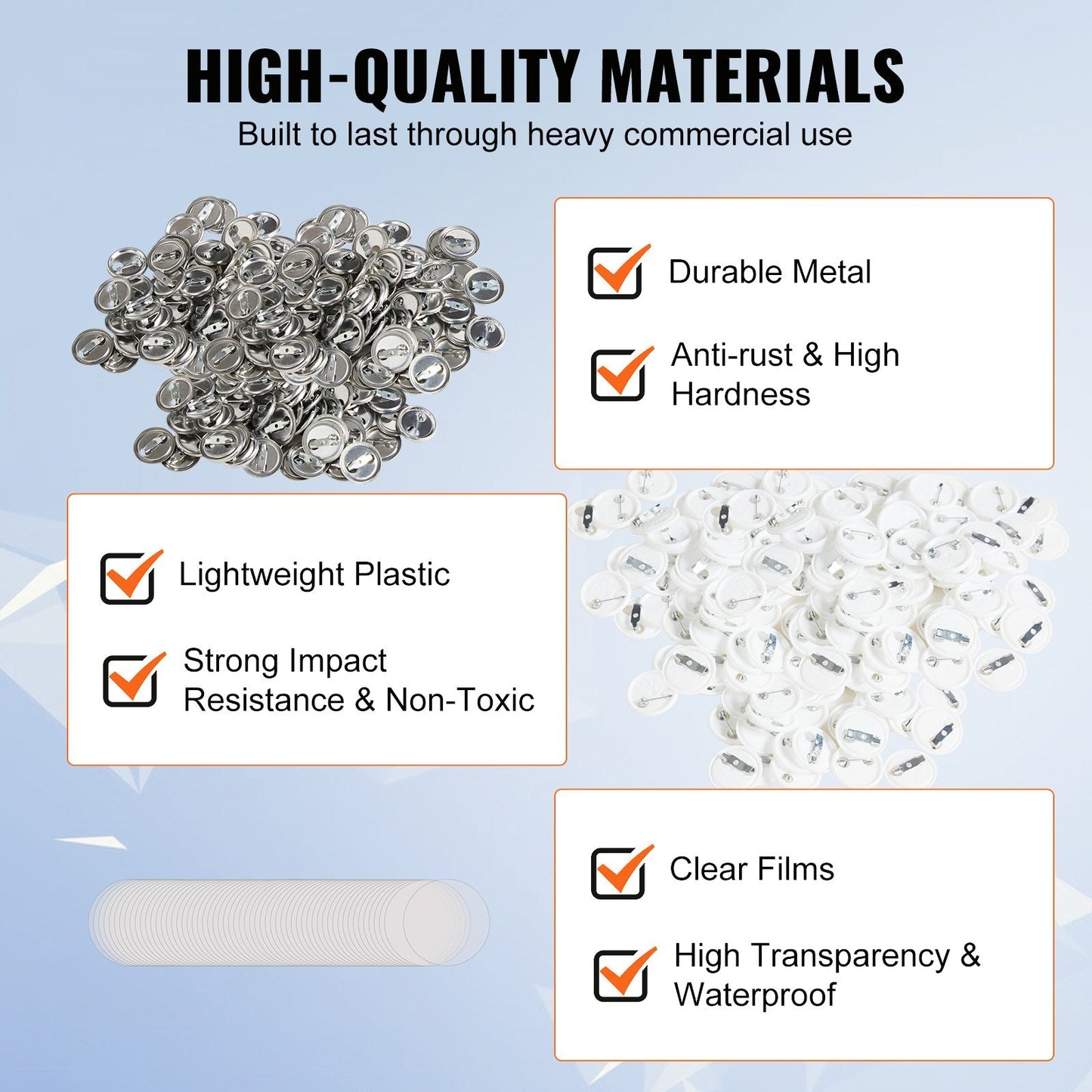 1 Meter Button Badge Parts for Maker Machine - 500 Sets, Metal & Plastic