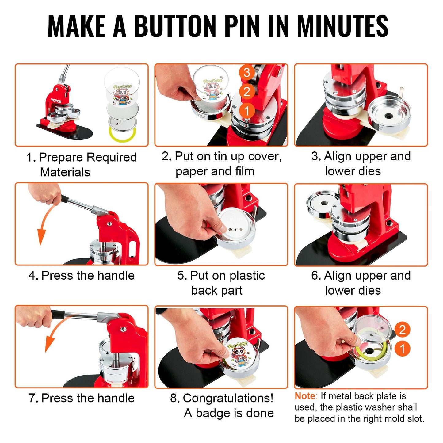 1 Meter Button Badge Parts for Maker Machine - 500 Sets, Metal & Plastic