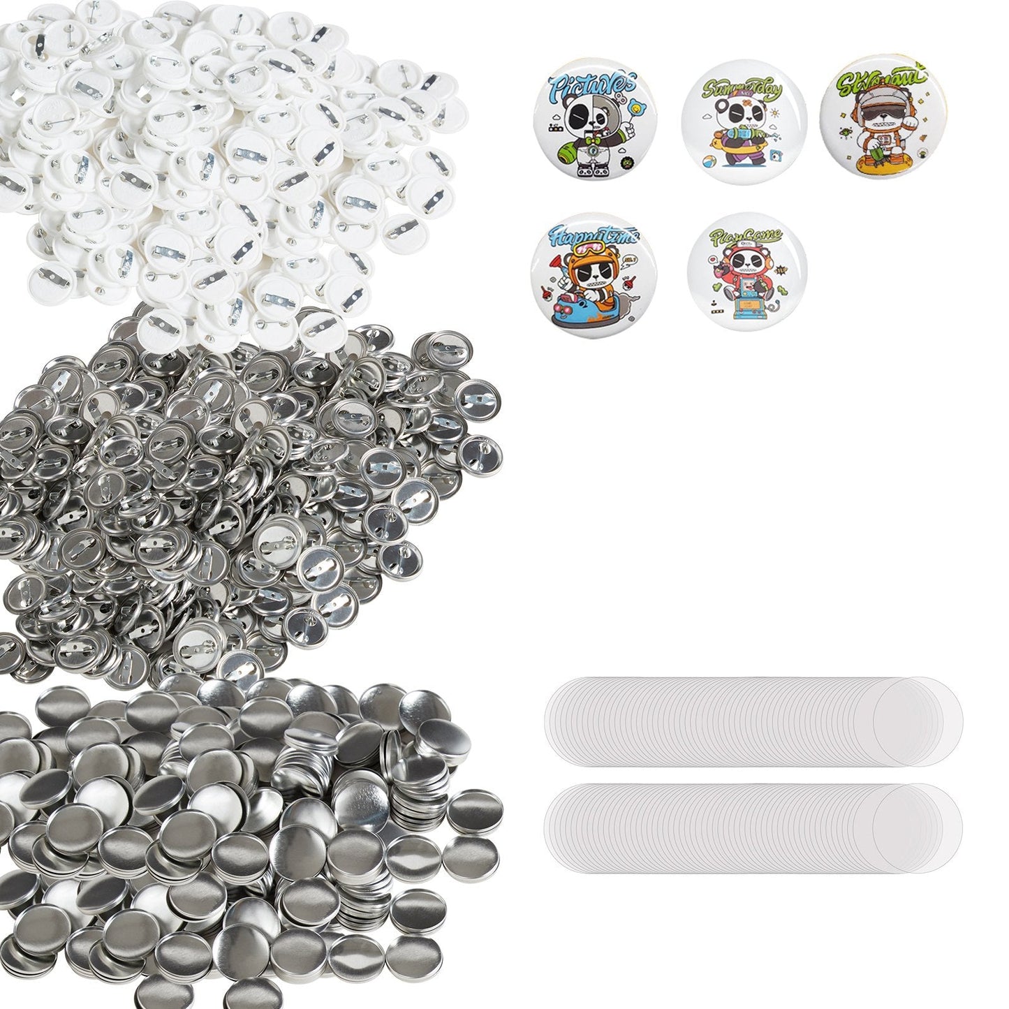 1 Meter Button Badge Parts for Maker Machine - 500 Sets, Metal & Plastic