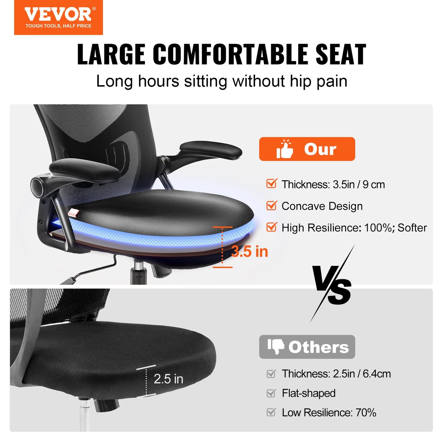 VEVOR Office Chair with Adjustable Lumbar Support, High Back Ergonomic Desk Chair