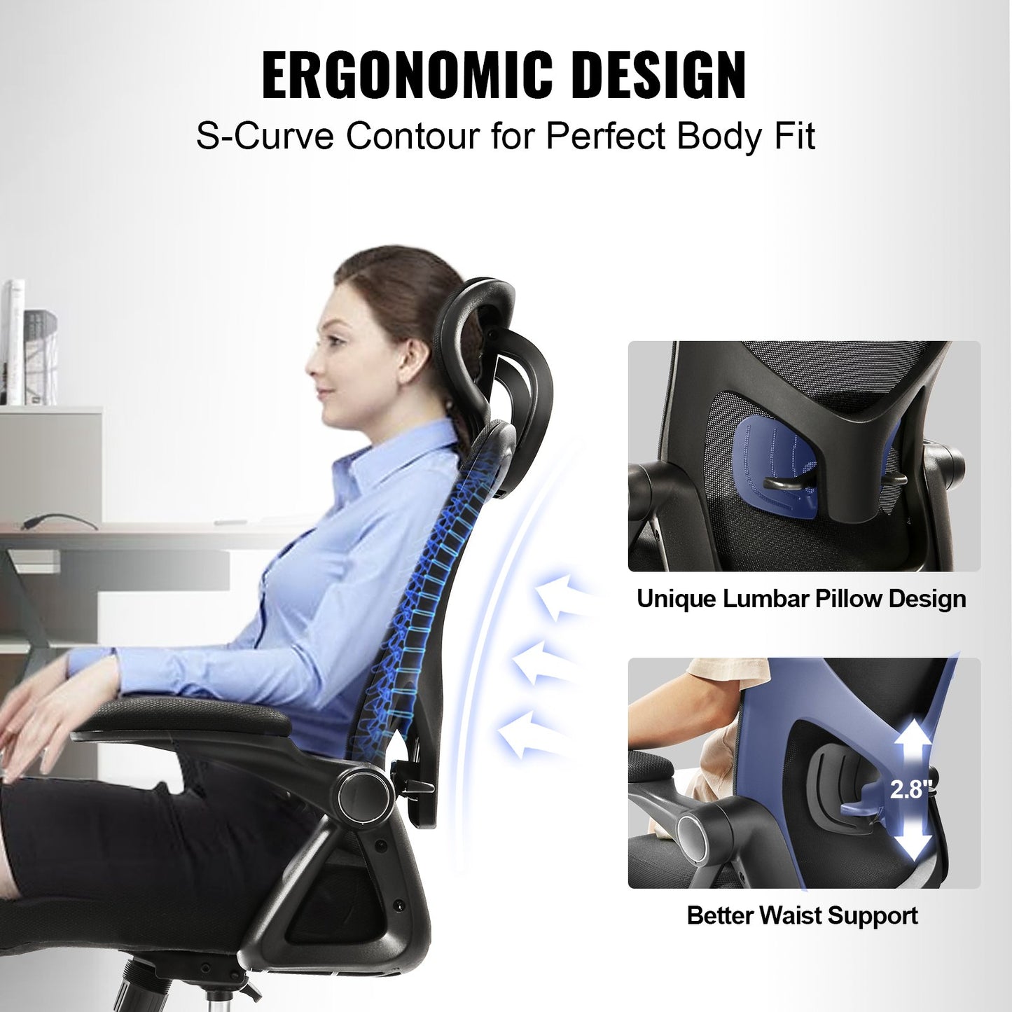 VEVOR Office Chair with Adjustable Lumbar Support, High Back Ergonomic Desk Chair