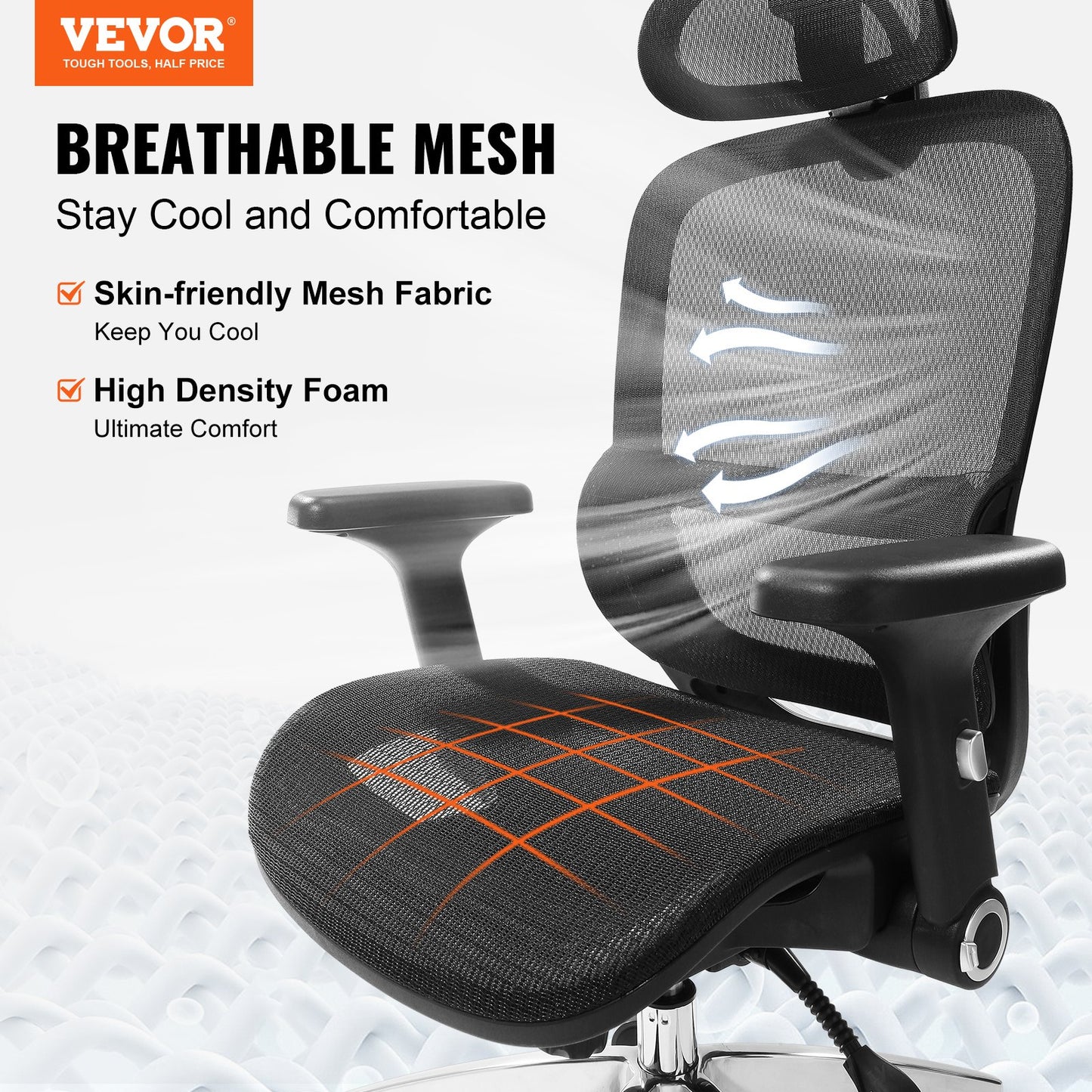 VEVOR Mesh Office Chair, Adjustable High Back Desk Chair with Mesh Seat, Angle and