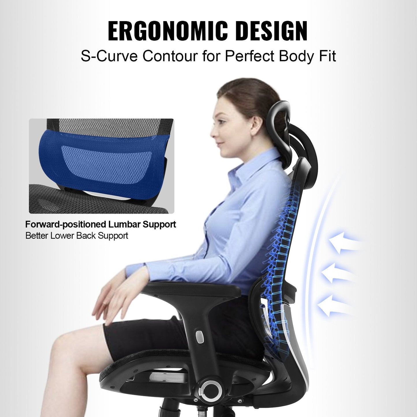 Ergonomic High Back Mesh Office Chair with Adjustable Lumbar & Head Support