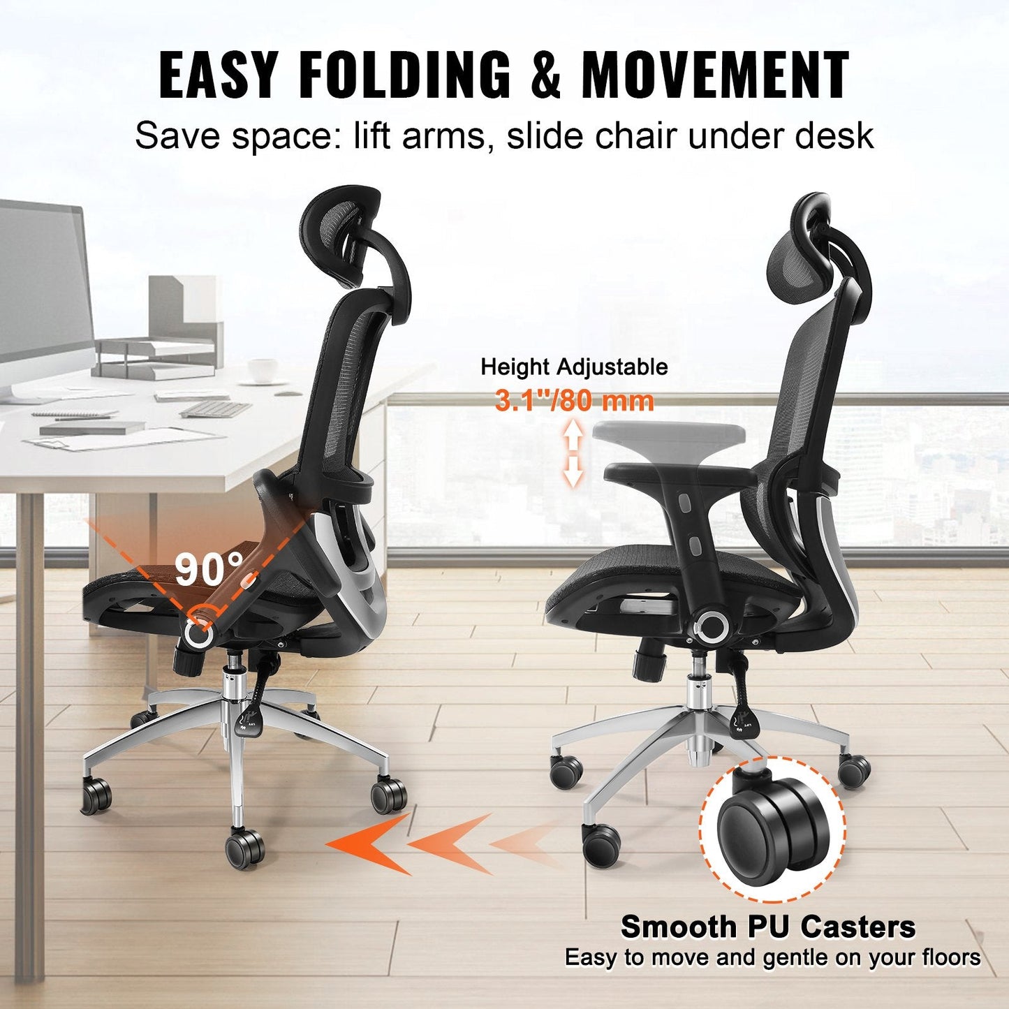 Ergonomic High Back Mesh Office Chair with Adjustable Lumbar & Head Support