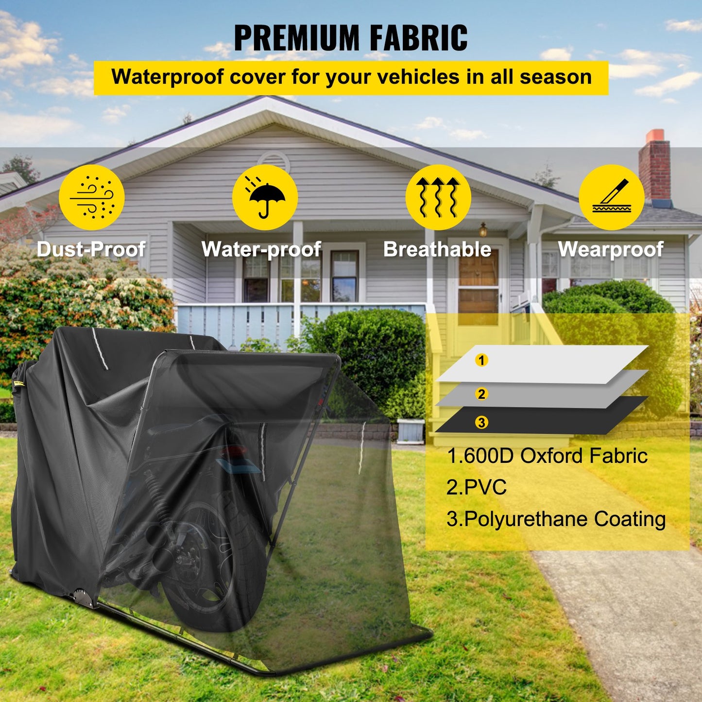 VEVOR Motorcycle Shelter Shed Strong Frame Motorbike Garage Waterproof 106.3"x 41.3"x