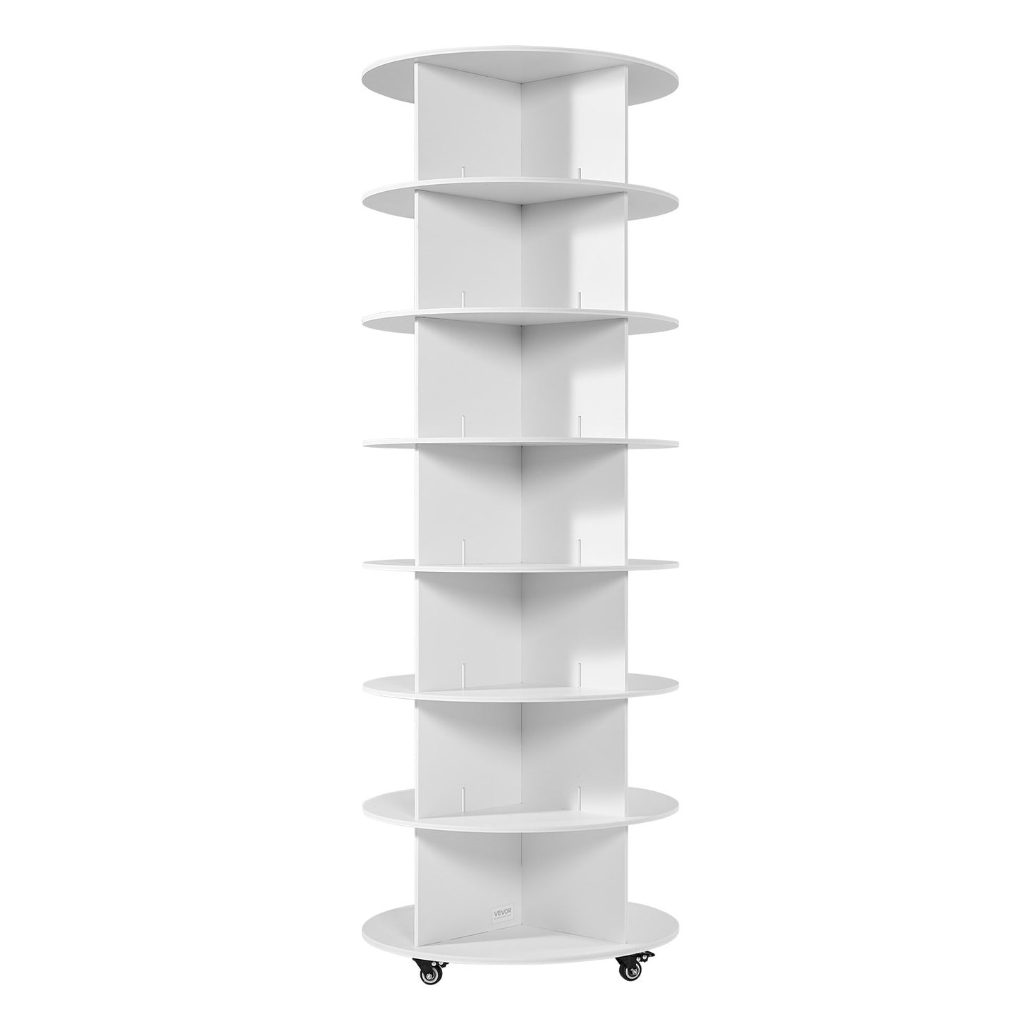 7 Tiers Rotating Shoe Rack Tower with Wheels, Movable 360° Spinning Carousel Display, Lazy Susan Organizer Closet Shelf for Living Room, Entryway, White