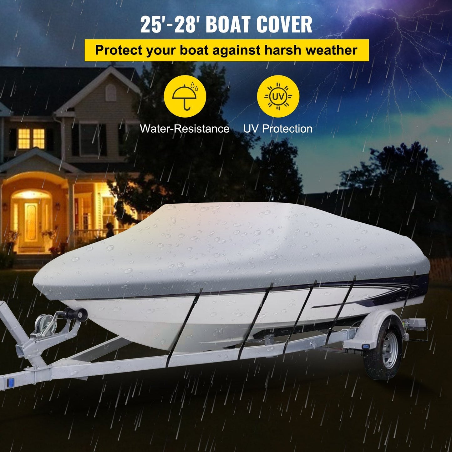 Waterproof Heavy Duty Boat Cover for 7.6-8.5m V-Hull Runabout Boats