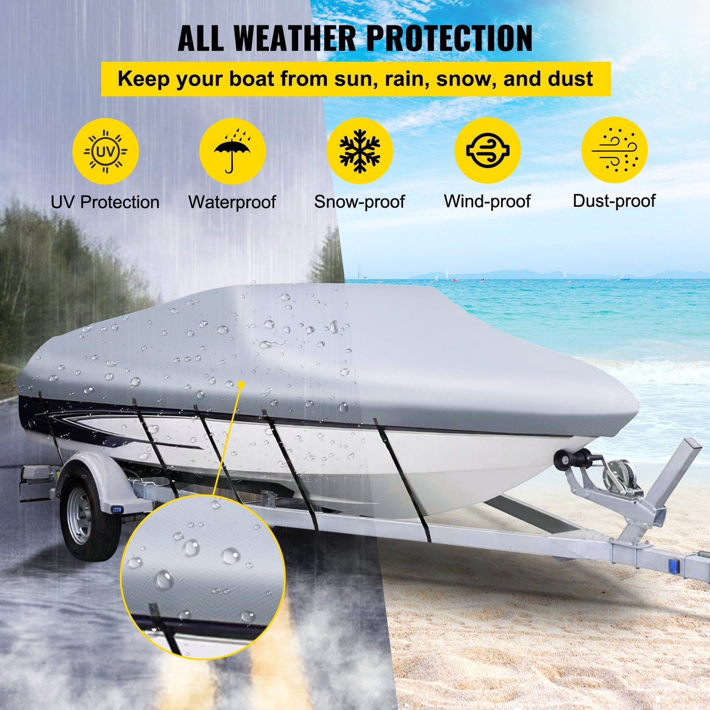 VEVOR 25-28 FT Trailerable Boat Cover Waterproof Heavy Duty V-Hull Fish Runabout