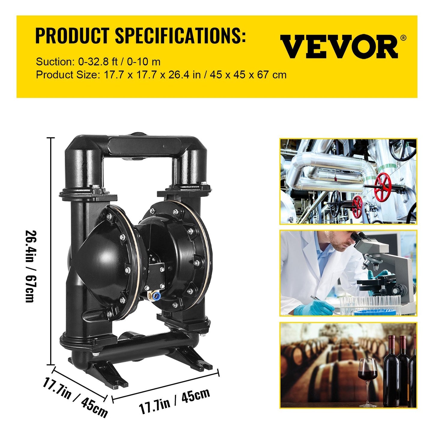 Air-Operated Double Diaphragm Pump, 2 m Inlet/Outlet, Aluminum, 75 GPM, 120 PSI