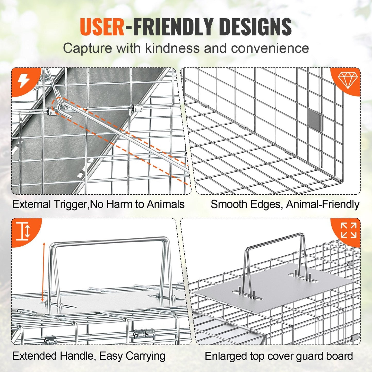 Folding Humane Animal Cage Trap, 0.79m x 0.25m x 0.30m Galvanized Iron
