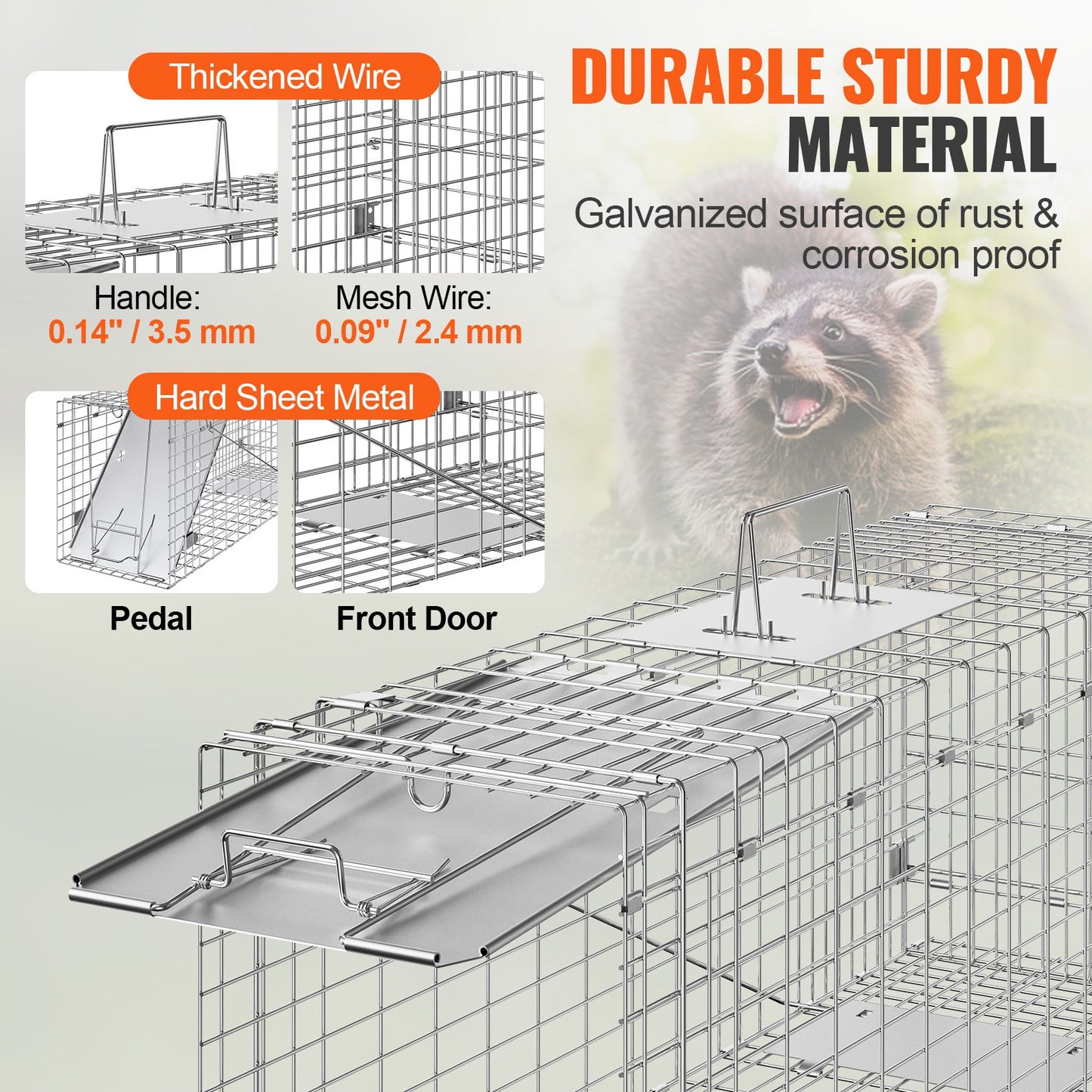 VEVOR Live Animal Cage Trap, 31" x 10" x 12" Humane Cat Trap Galvanized Iron, Folding
