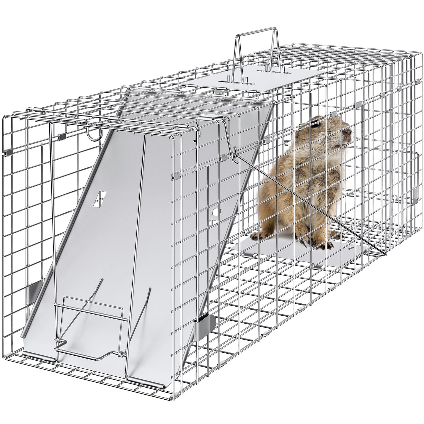 VEVOR Live Animal Cage Trap, 31" x 10" x 12" Humane Cat Trap Galvanized Iron, Folding