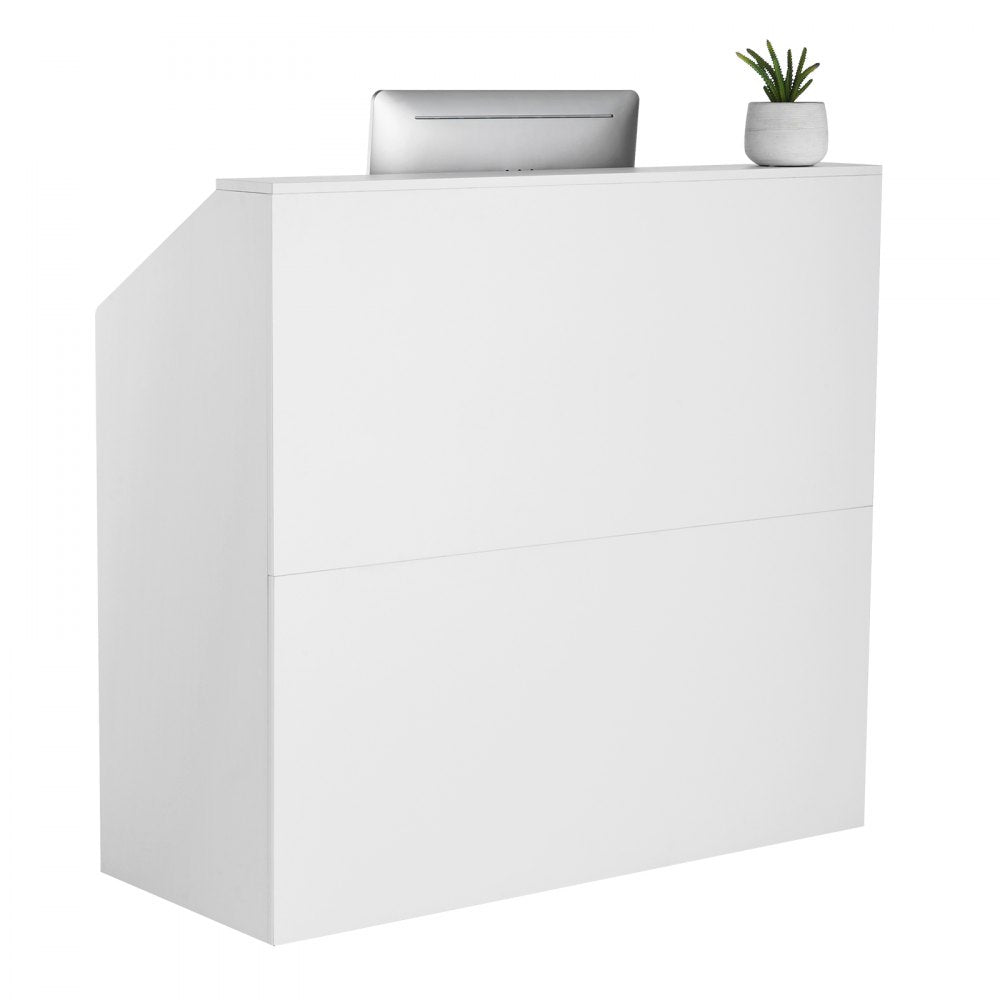 VEVOR Reception Desk Rectangular Front Counter Table 118 cm White Office Table