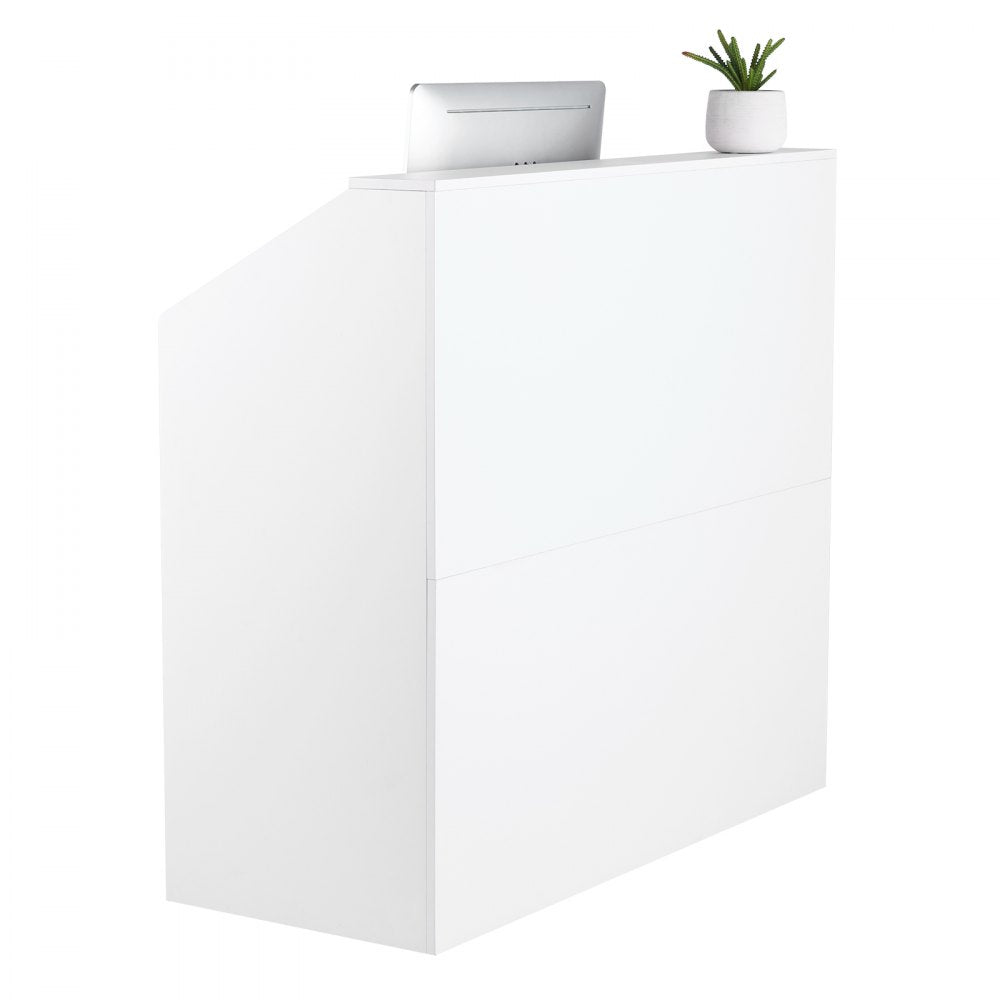 VEVOR Reception Desk Rectangular Front Counter Table 118 cm White Office Table