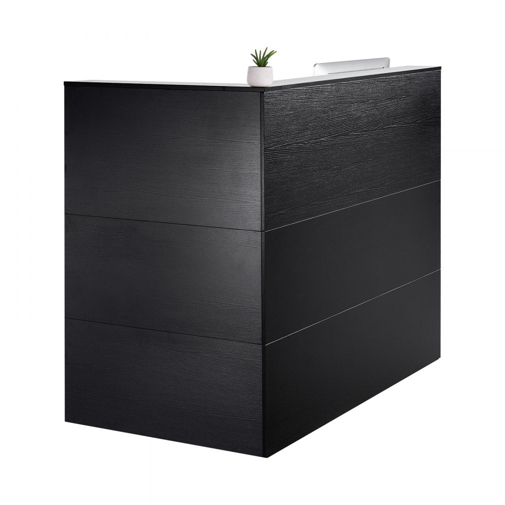 VEVOR Reception Desk L-Shaped Front Counter Table 140 cm Black Office Table