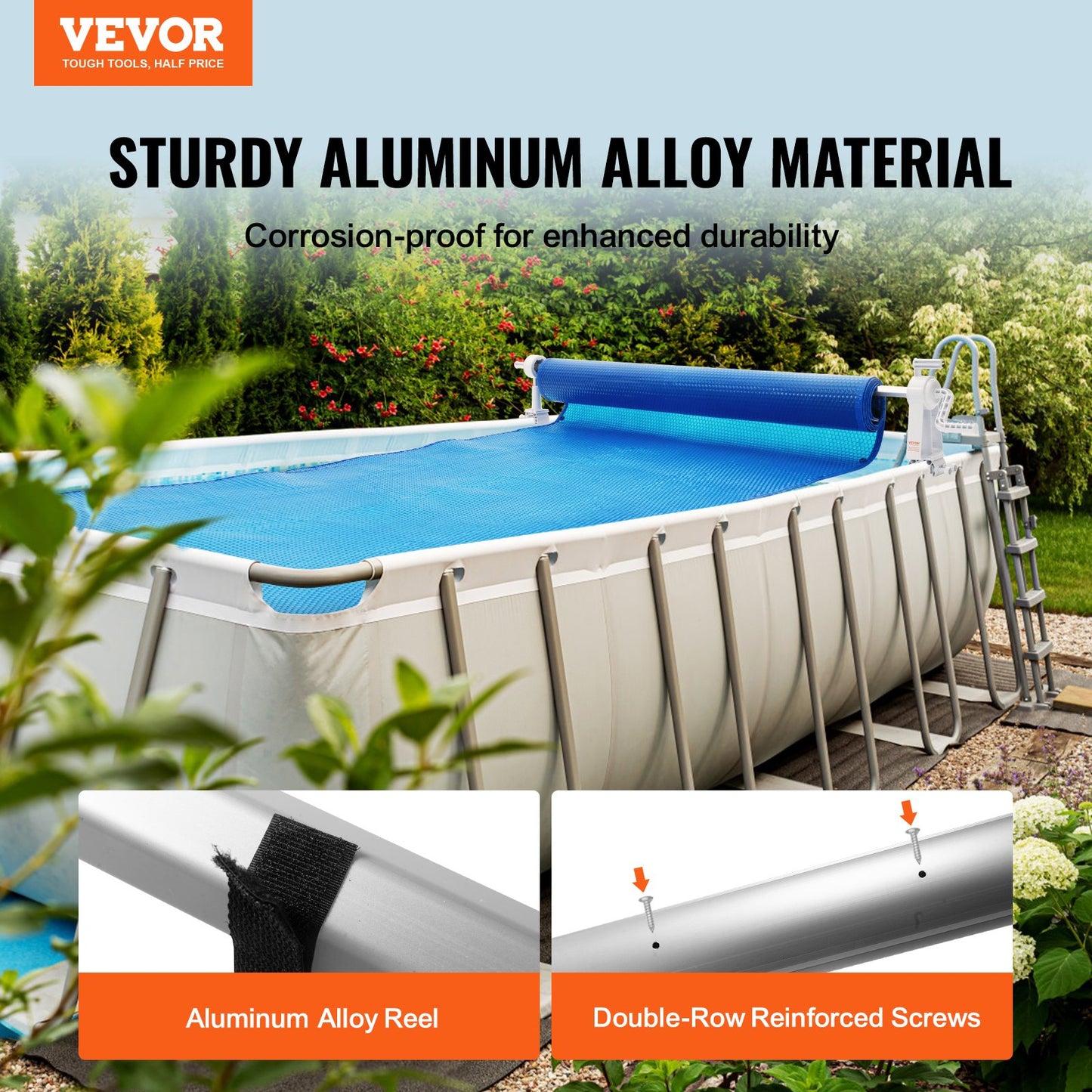 VEVOR Pool Cover Reel, Aluminum Solar Cover Reel 20 ft, Above Ground Swimming Pool