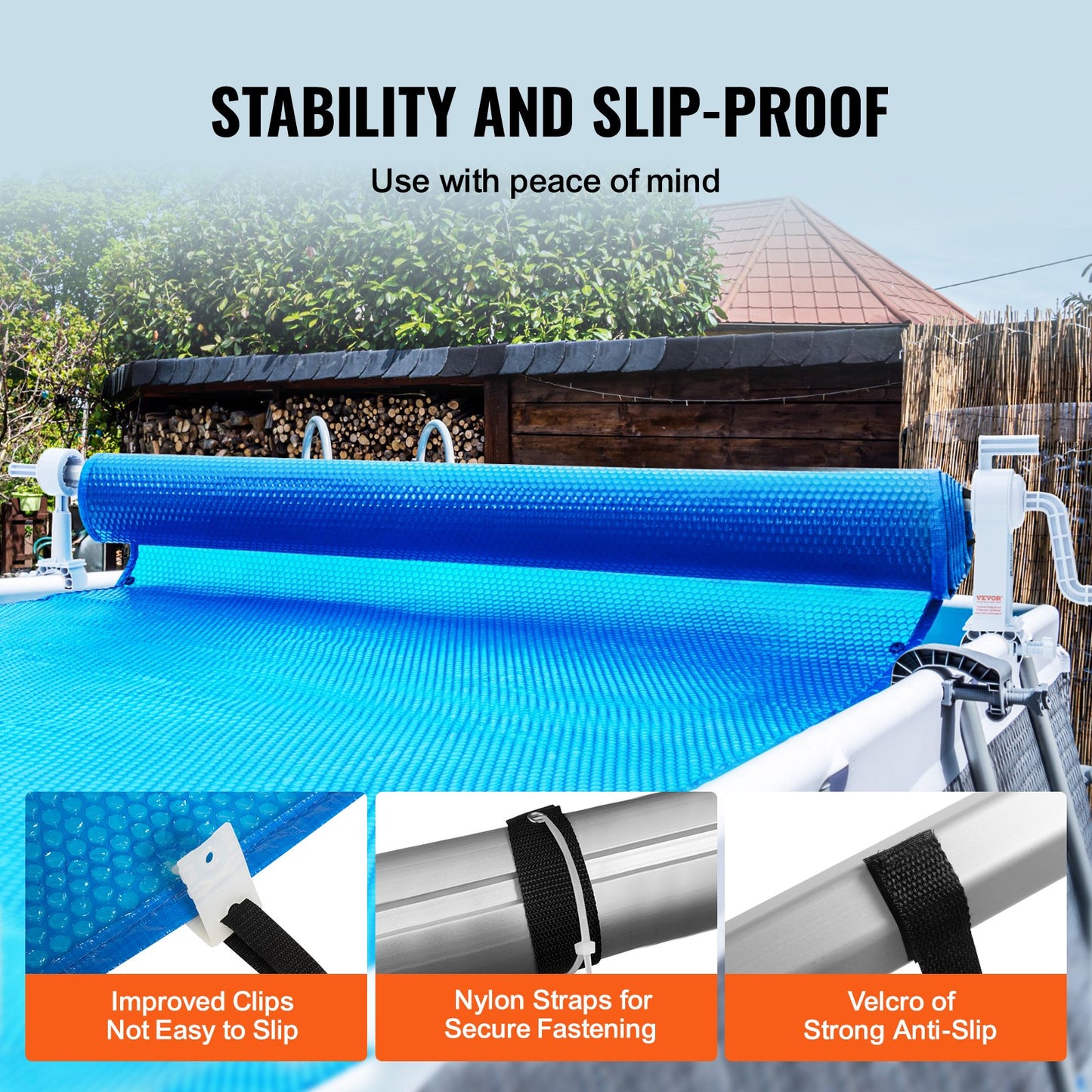 VEVOR Pool Cover Reel, Aluminum Solar Cover Reel 20 ft, Above Ground Swimming Pool