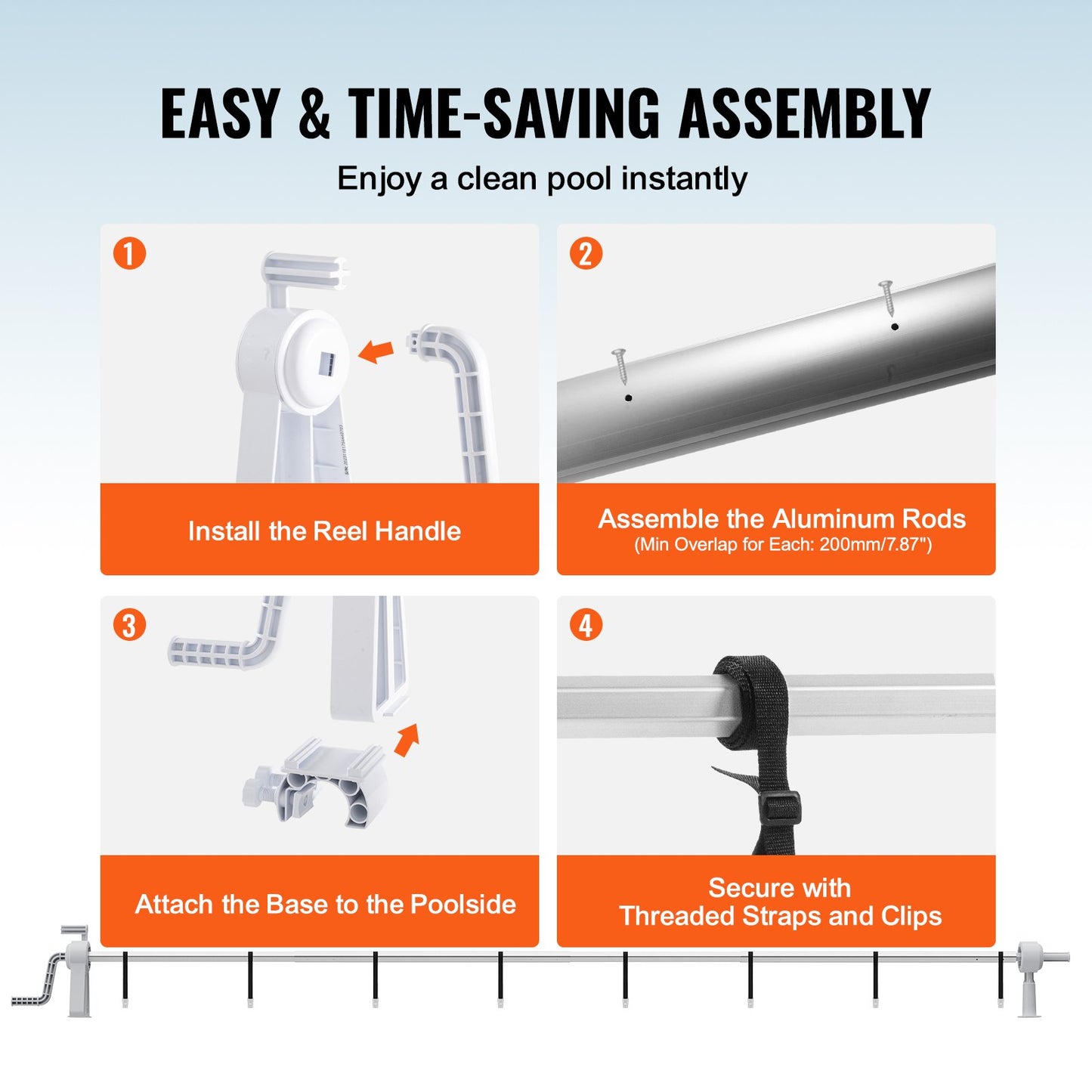 VEVOR Pool Cover Reel, Aluminum Solar Cover Reel 20 ft, Above Ground Swimming Pool