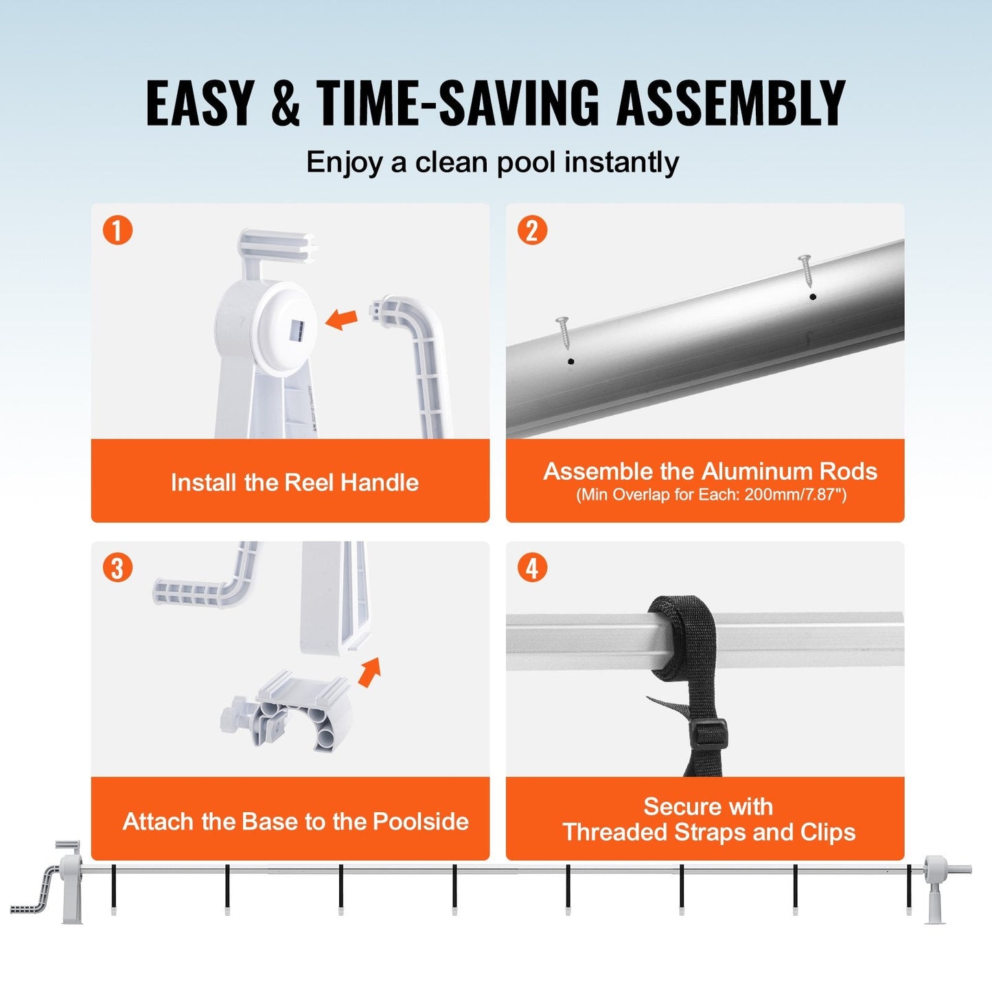 Aluminum Solar Pool Cover Reel, Adjustable 6-20 m for Above Ground Pools