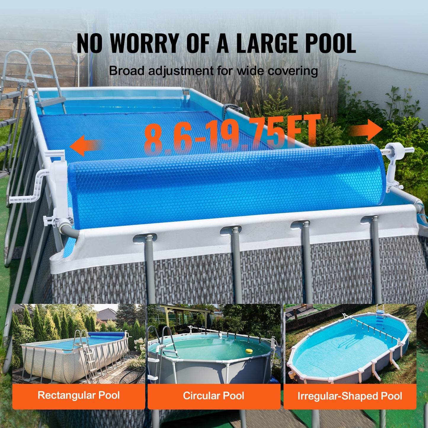 VEVOR Pool Cover Reel, Aluminum Solar Cover Reel 20 ft, Above Ground Swimming Pool