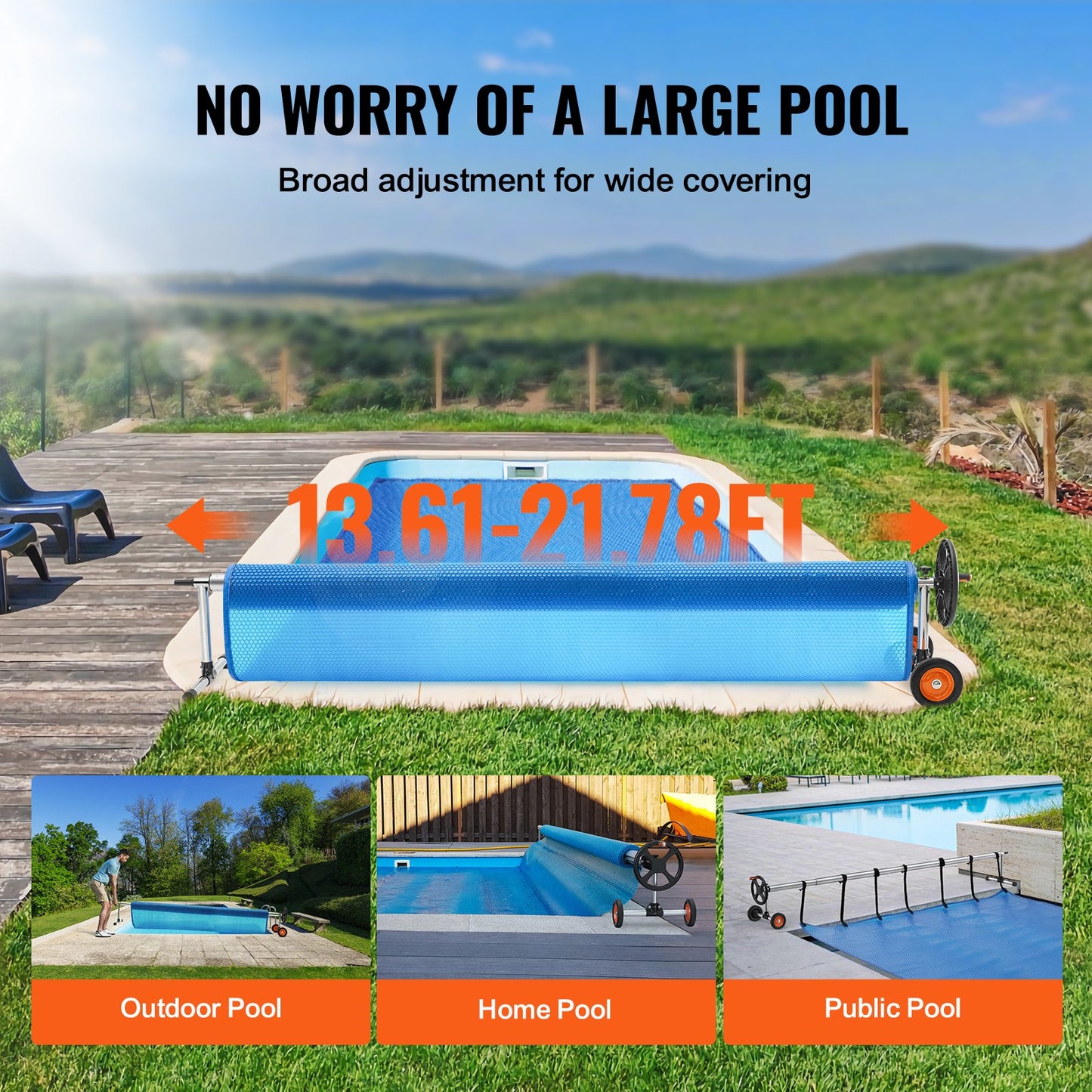 VEVOR Pool Cover Reel, Aluminum Solar Cover Reel 22 ft, Inground Swimming Pool Cover