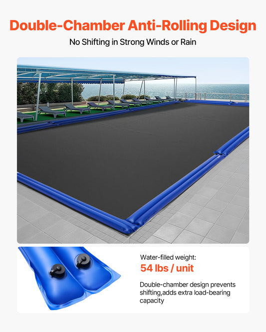 Pool Cover Water Bags, 5 Packs 2560 mm, Double Chamber Pool Cover Water Tubes, 0.4mm Thick PVC Bags Weights with Leakproof Screw Cap, for Inground Swimming-Pool Covers Winter Closing, Blue